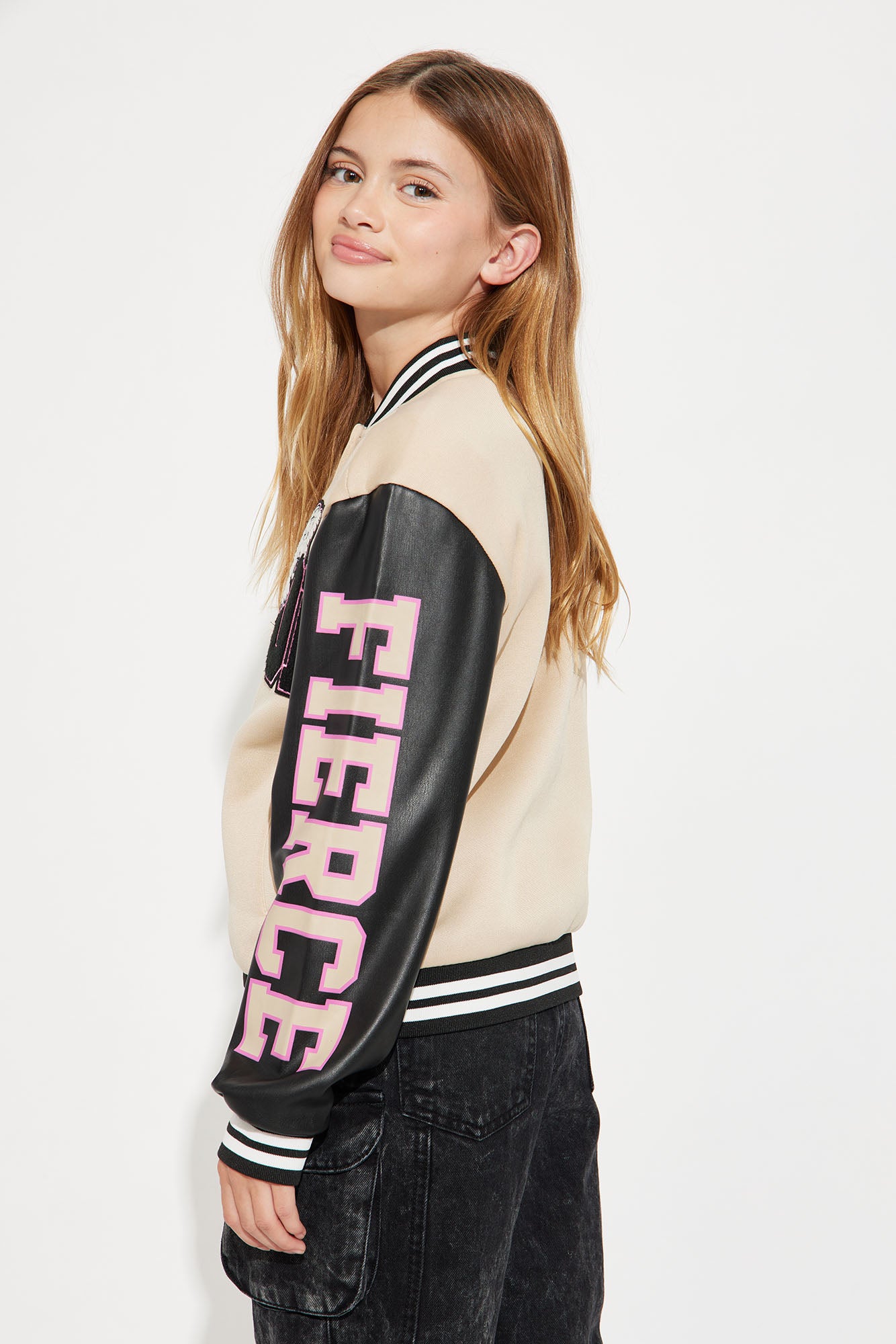 Mini Fierce Like An Animal Varsity Jacket - Sand/combo - Image 5