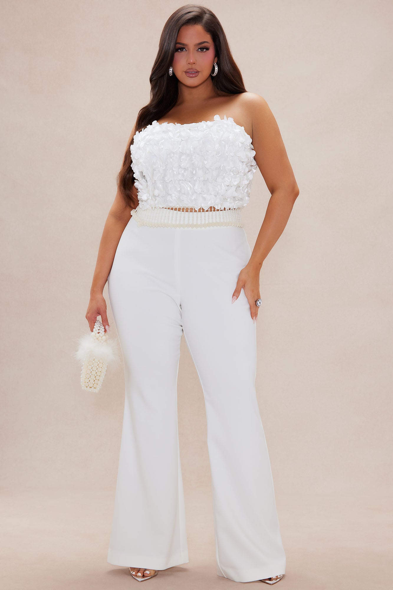 Emily Floral Flare Pant Set - Off White - Image 5