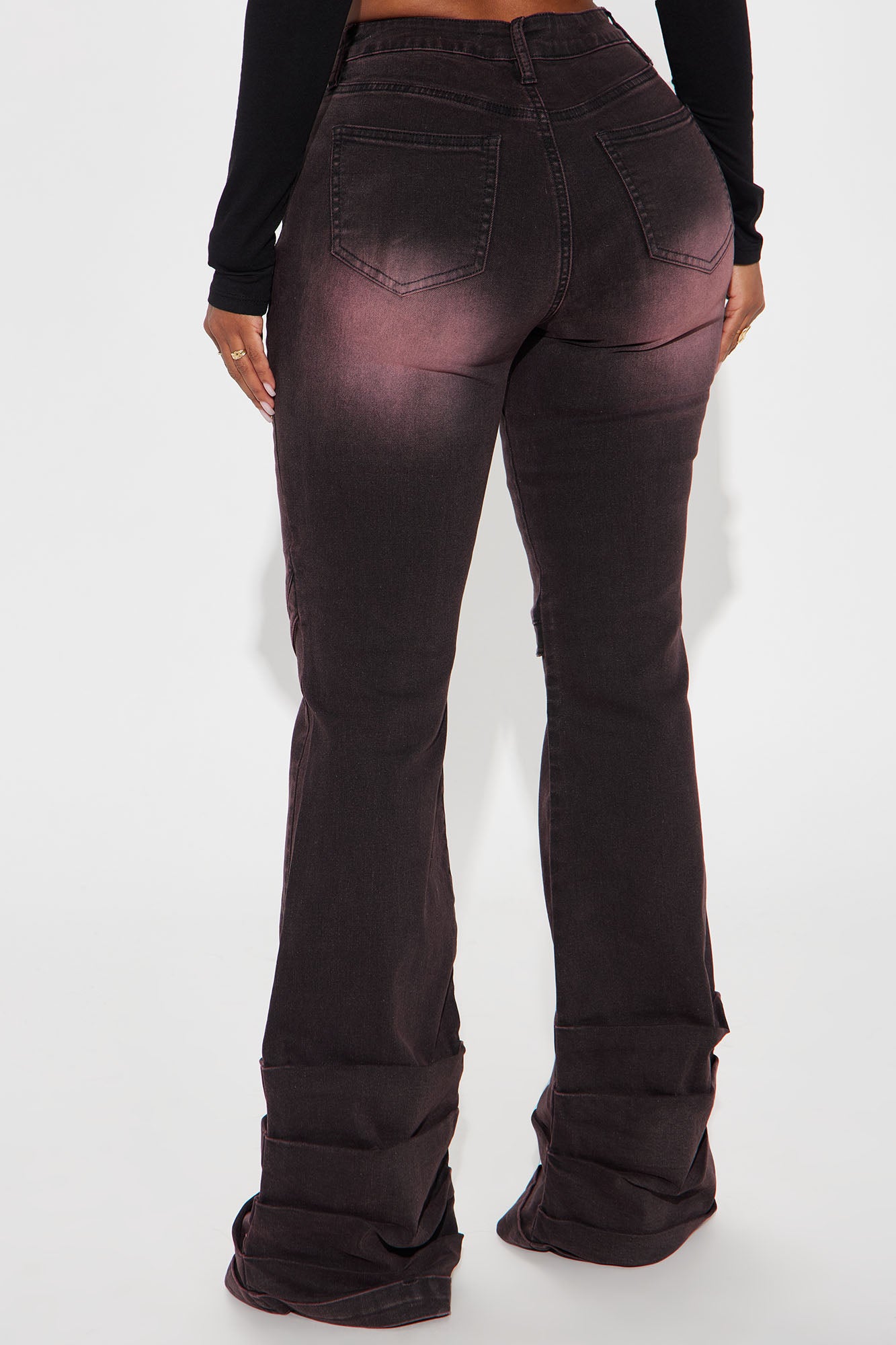 Xyla Cut Out Stretch Stacked Flare Jeans - Purple - Image 3