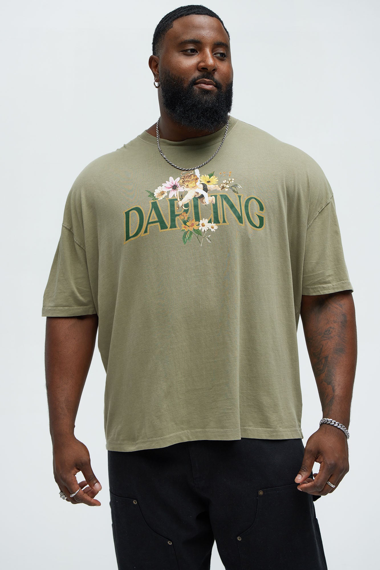 Darling Your Flowers Oversized Short Sleeve Tee - Olive - Image 4