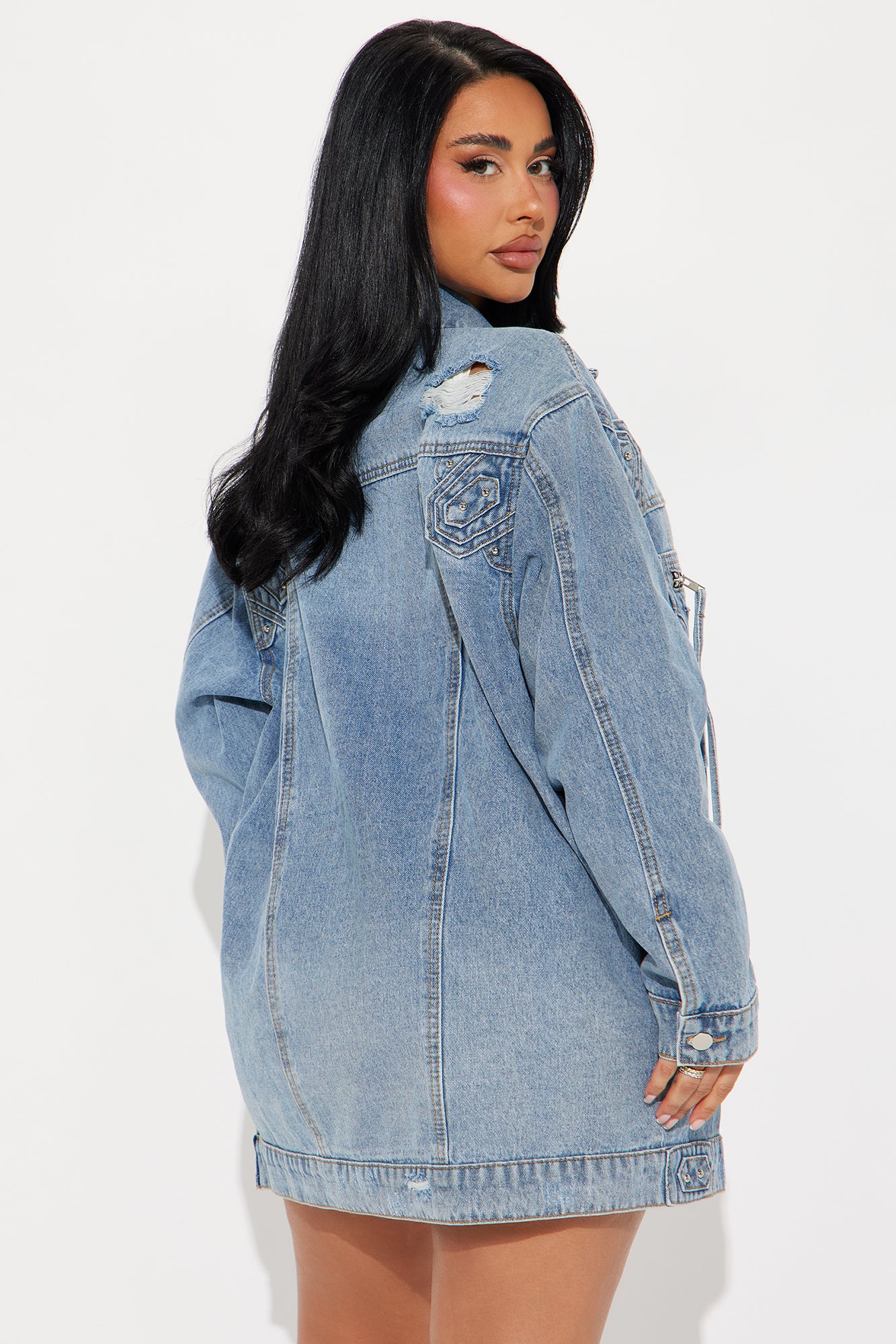 Big Impact Studded Denim Jacket - Light Wash - Image 4