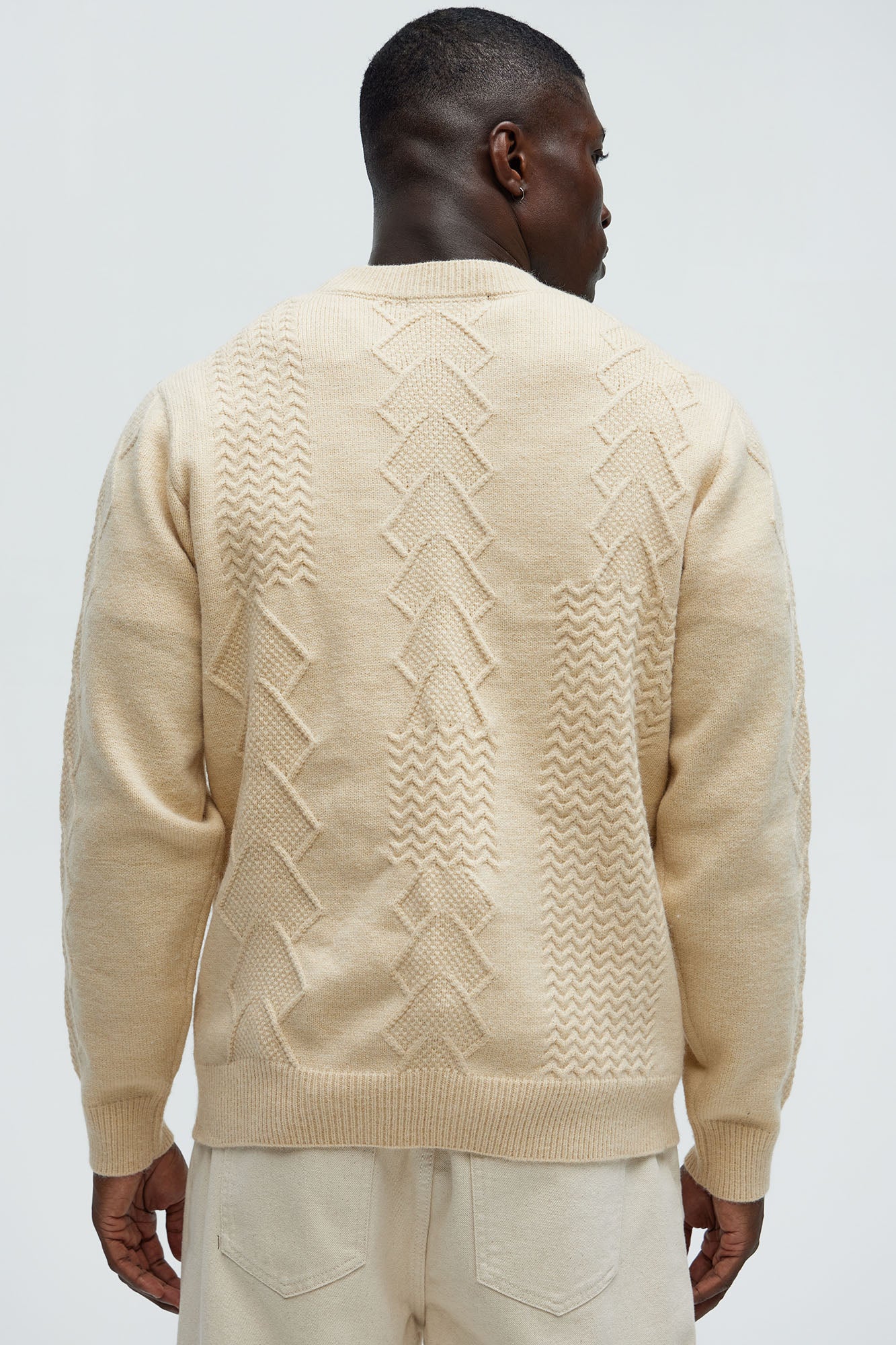 Argus Mixed Cable Knit Crewneck Sweater - Beige - Image 4
