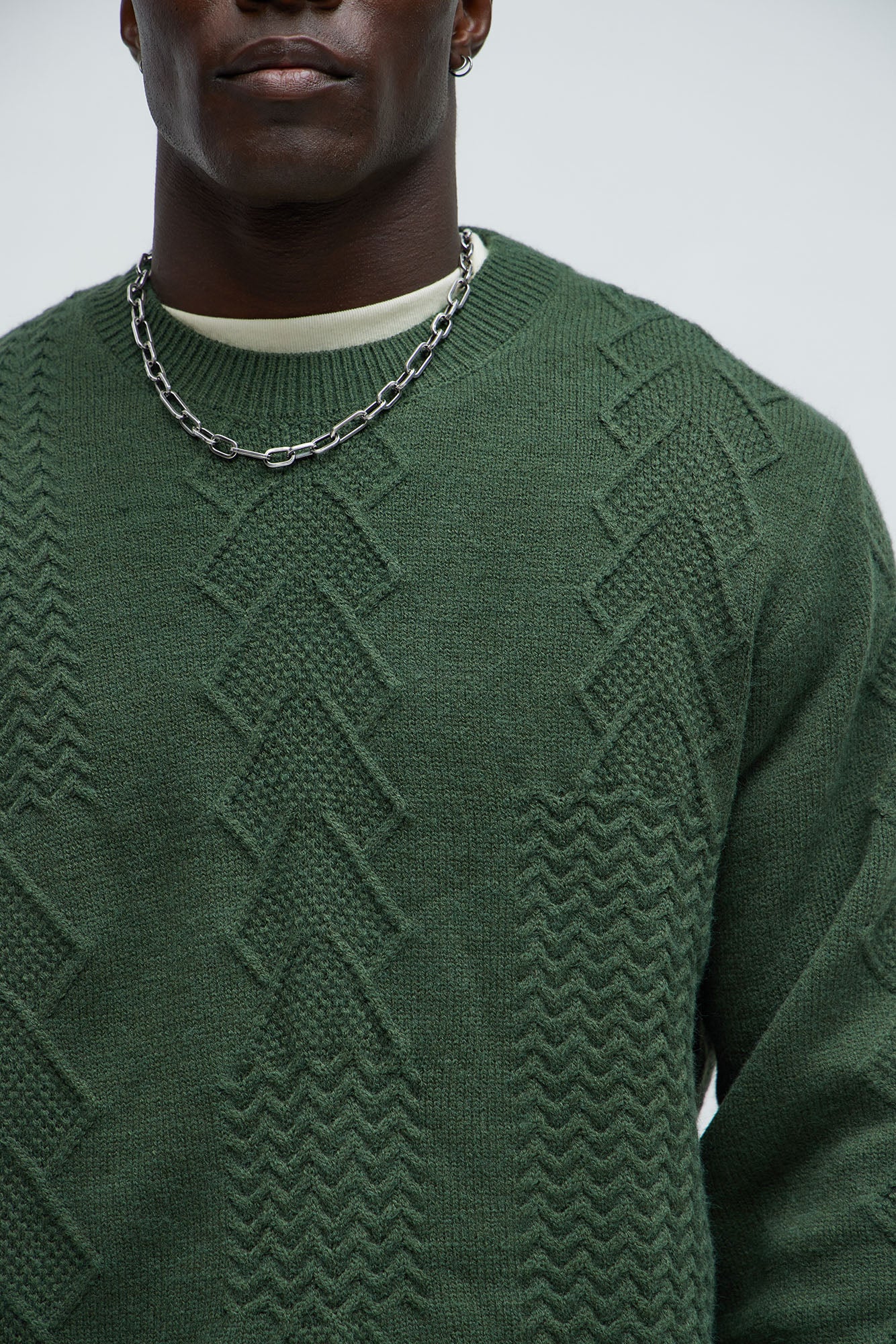 Argus Mixed Cable Knit Crewneck Sweater - Green - Image 3