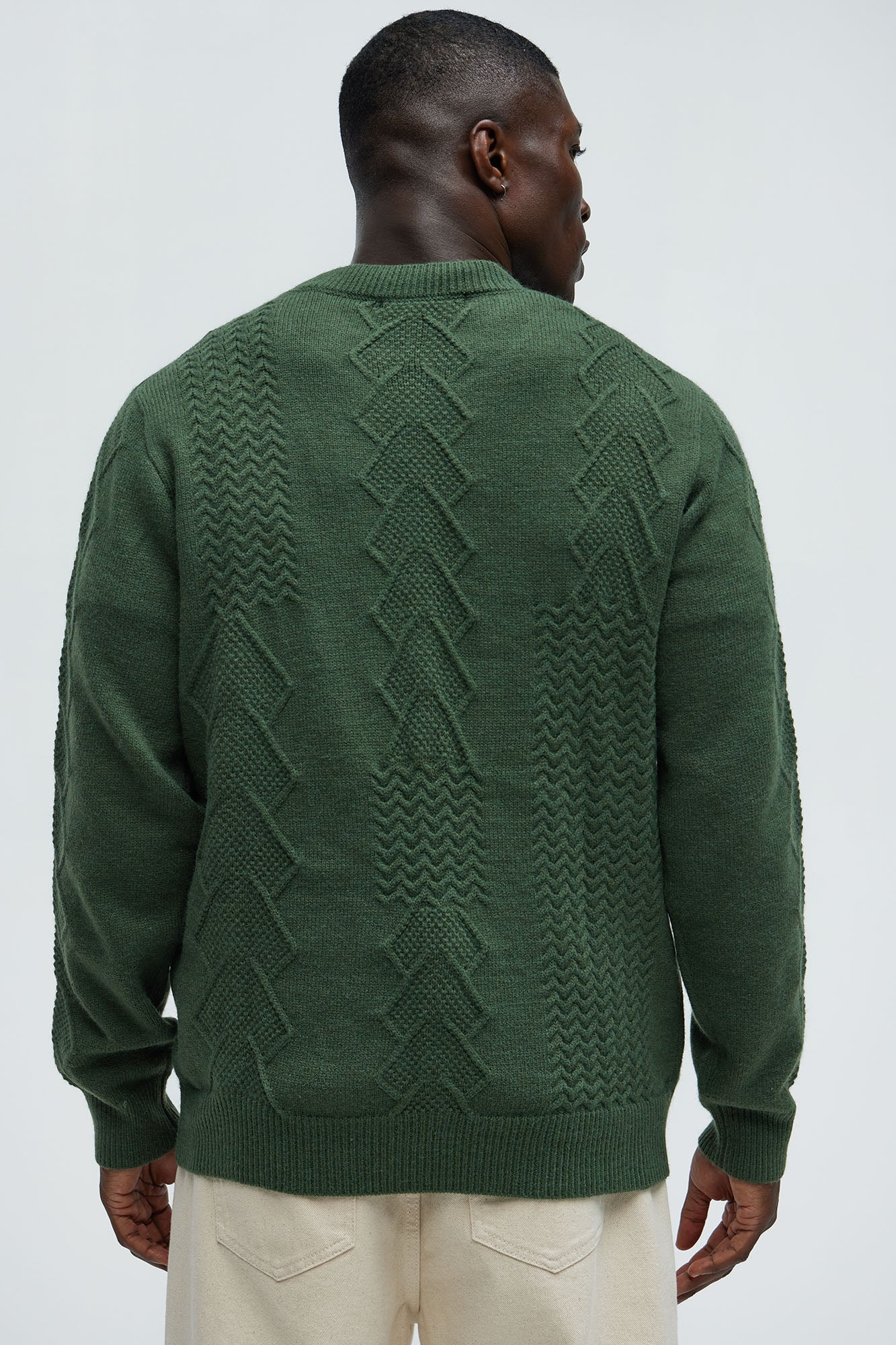 Argus Mixed Cable Knit Crewneck Sweater - Green - Image 4