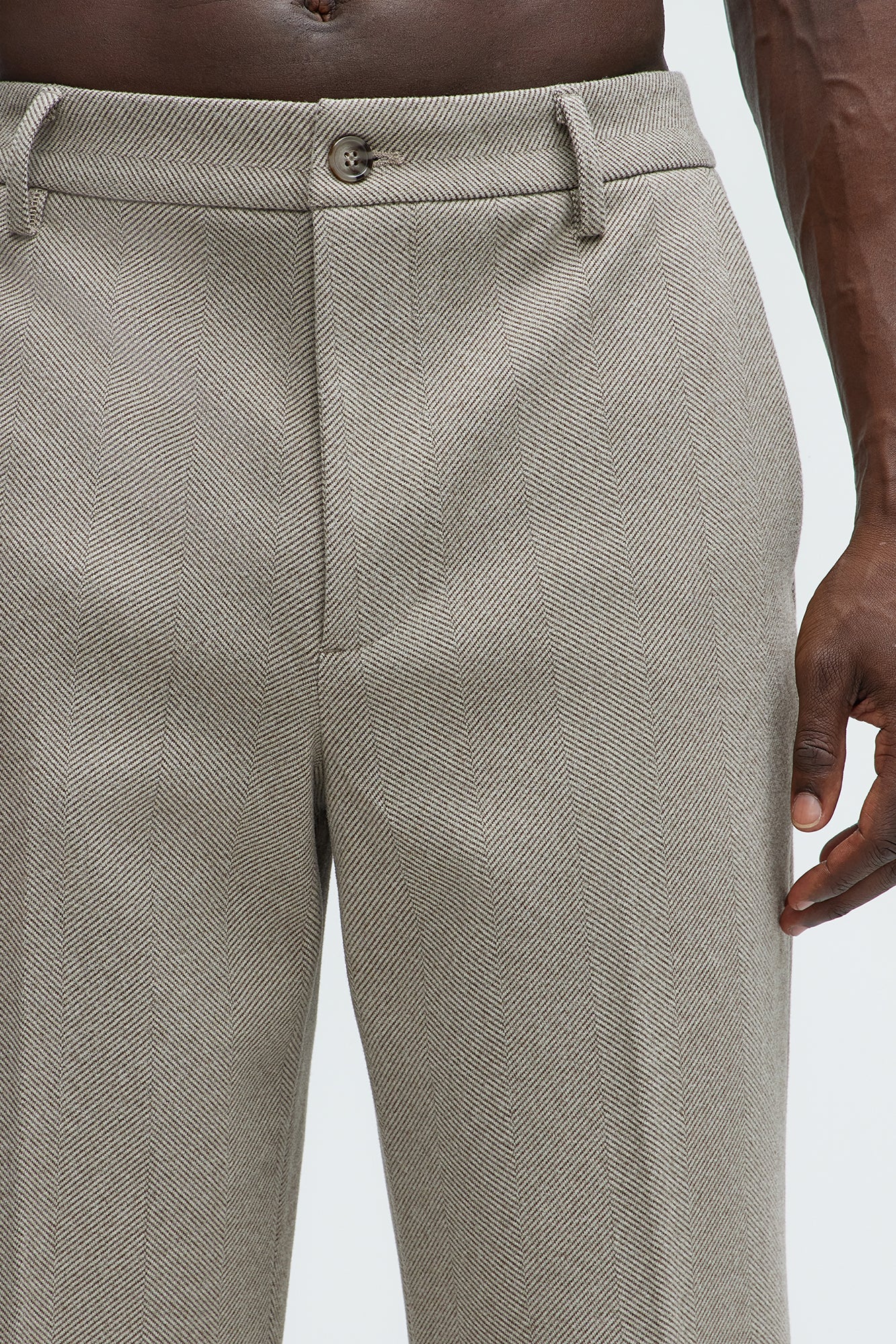 Hallron Herringbone Relaxed Straight Trousers - Taupe - Image 4