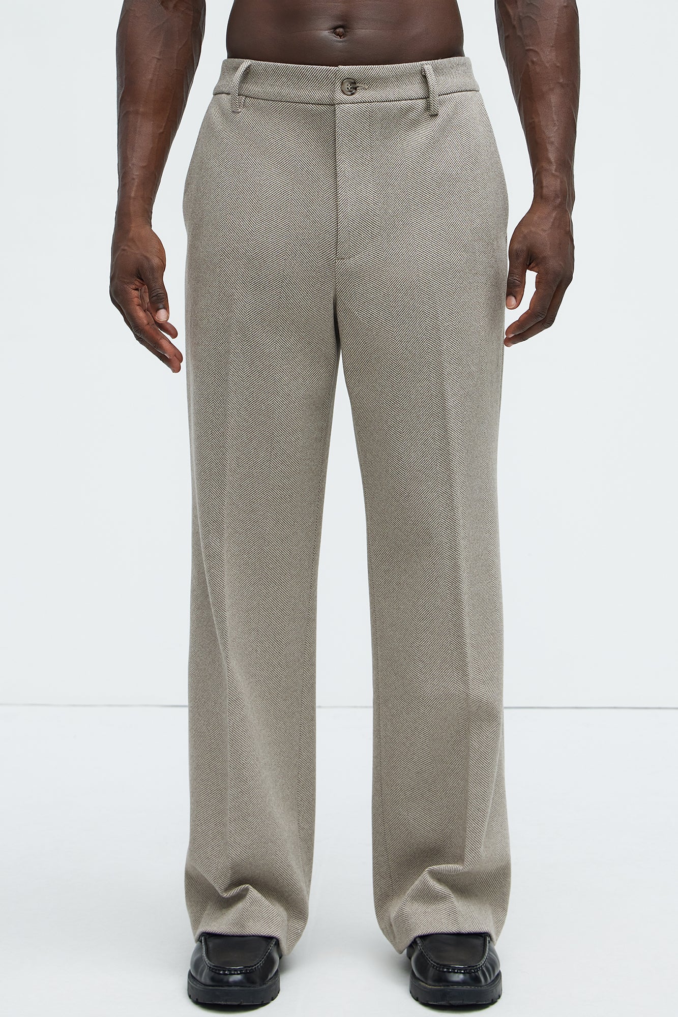 Hallron Herringbone Relaxed Straight Trousers - Taupe - Image 5