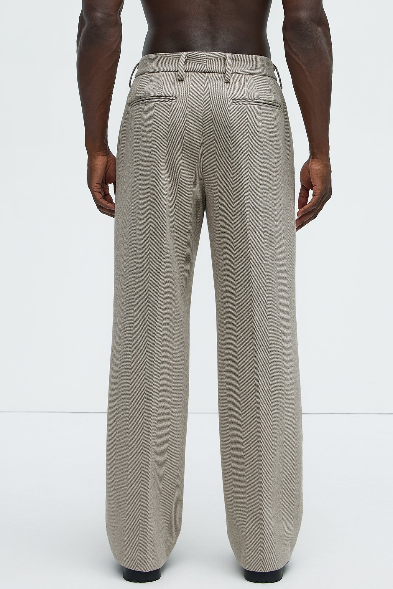Hallron Herringbone Relaxed Straight Trousers - Taupe - Image 6