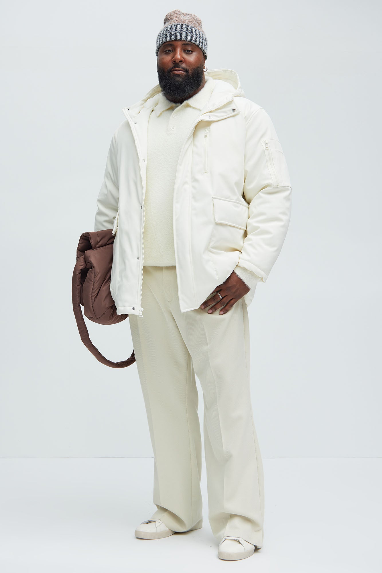 Better Days Padded Hooded Long Coat - Off White - Image 6