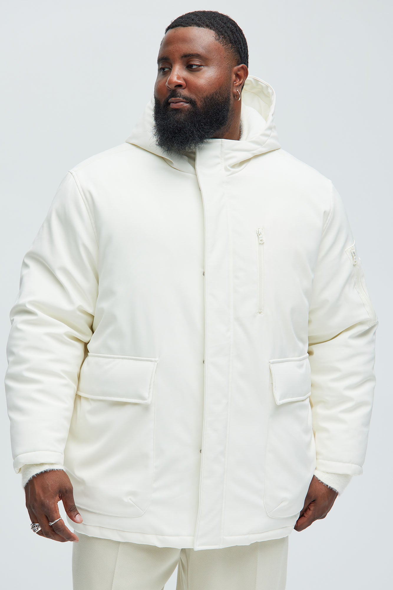 Better Days Padded Hooded Long Coat - Off White - Image 5