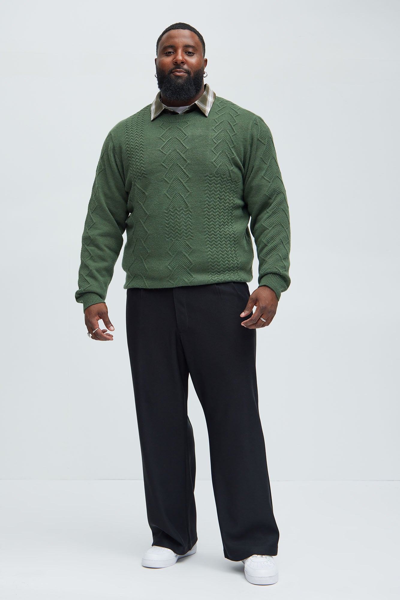 Argus Mixed Cable Knit Crewneck Sweater - Green - Image 6