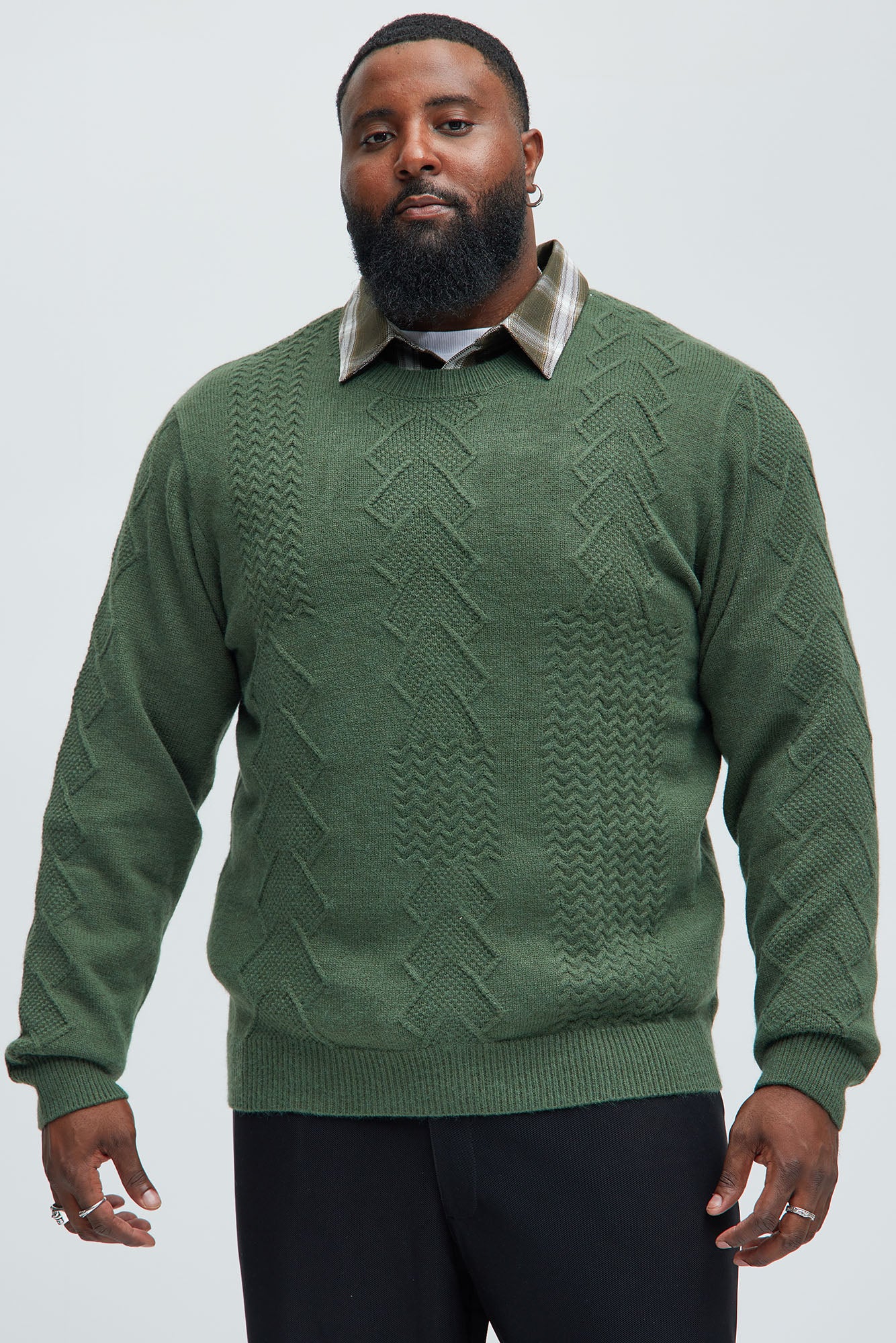 Argus Mixed Cable Knit Crewneck Sweater - Green - Image 5
