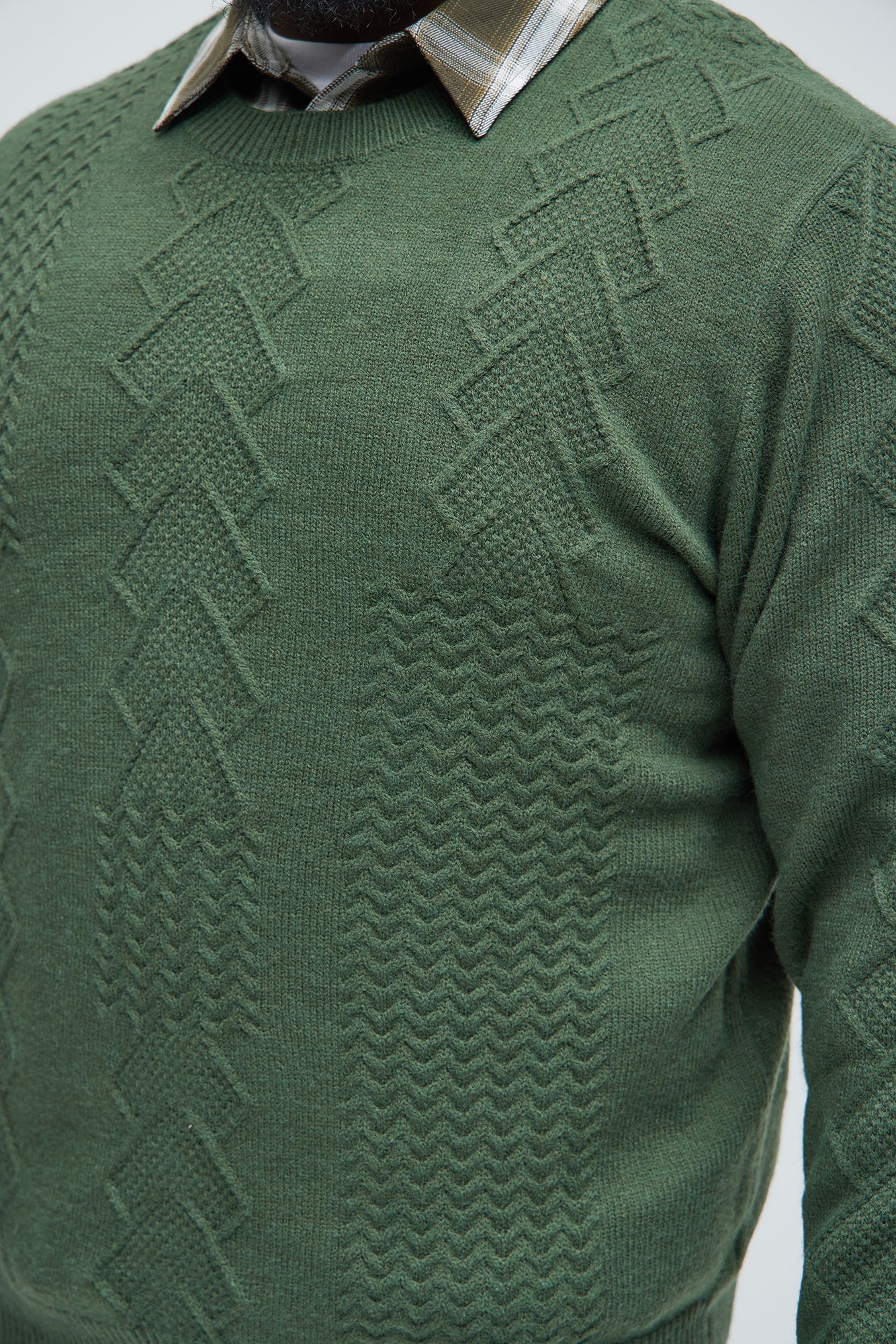 Argus Mixed Cable Knit Crewneck Sweater - Green - Image 7