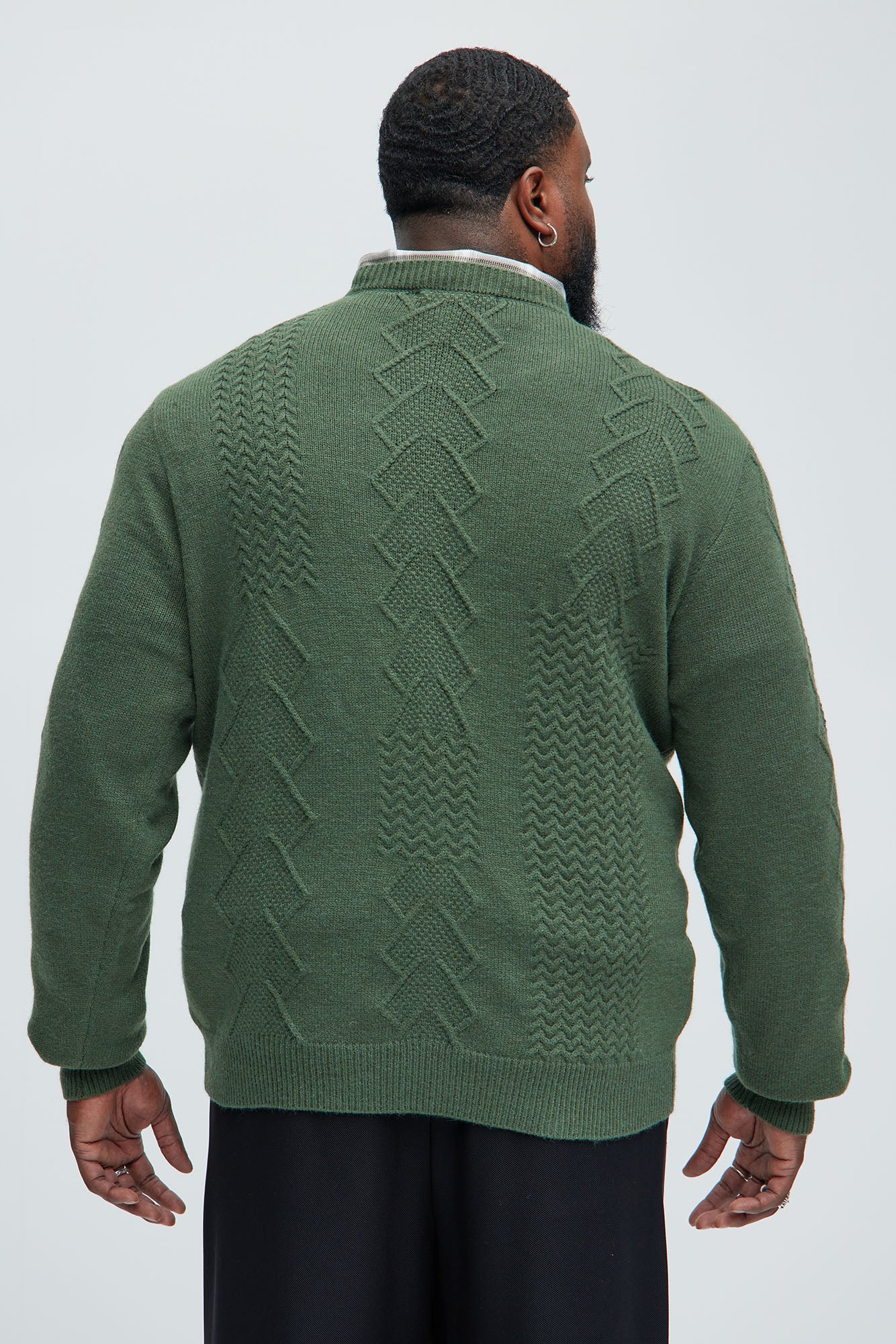 Argus Mixed Cable Knit Crewneck Sweater - Green - Image 8