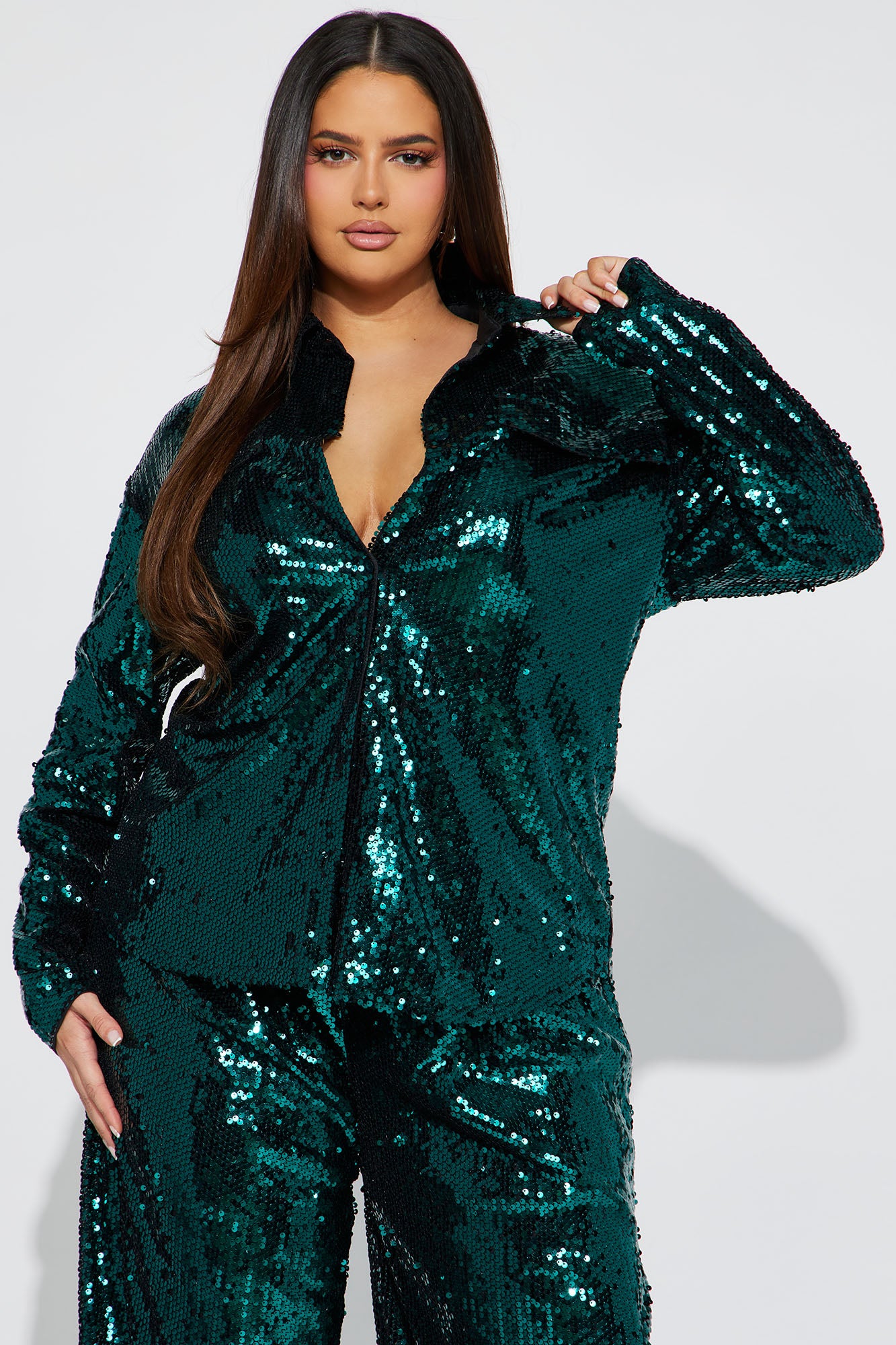 All In Sequin Pant Set - Emerald - Image 5