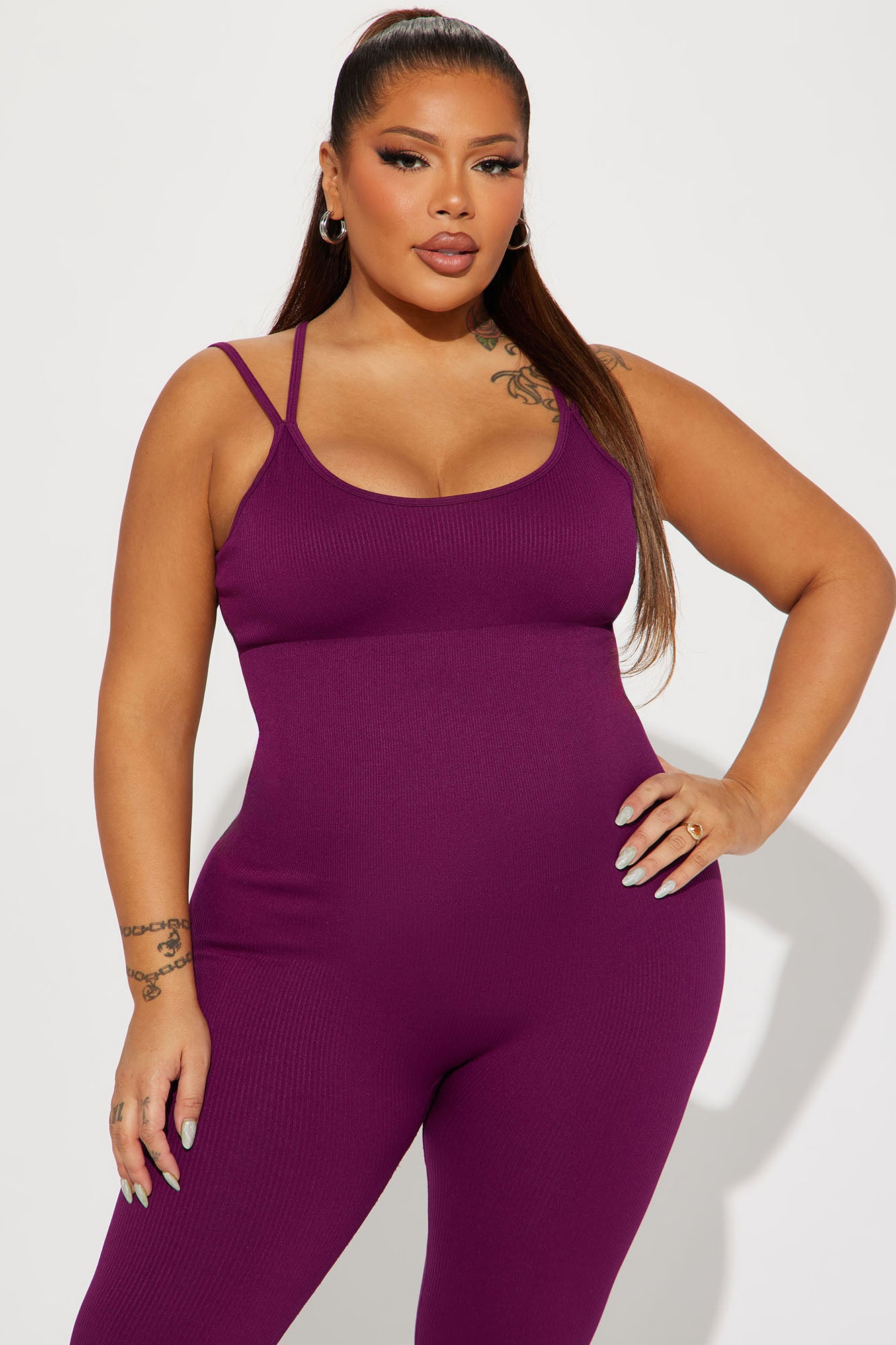 Effortless Joyce Ribbed Seamless Jumpsuit - Plum - Image 6