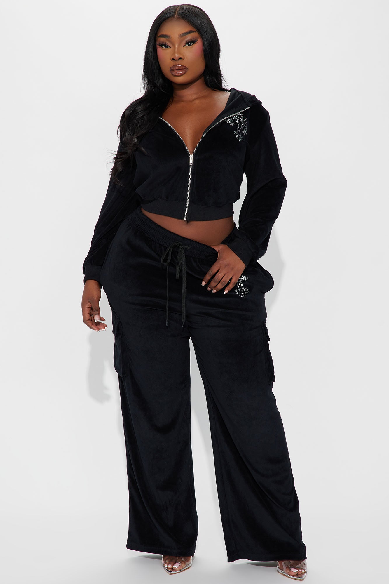 Saint Rhinestone Velour Pant Set - Black - Image 4