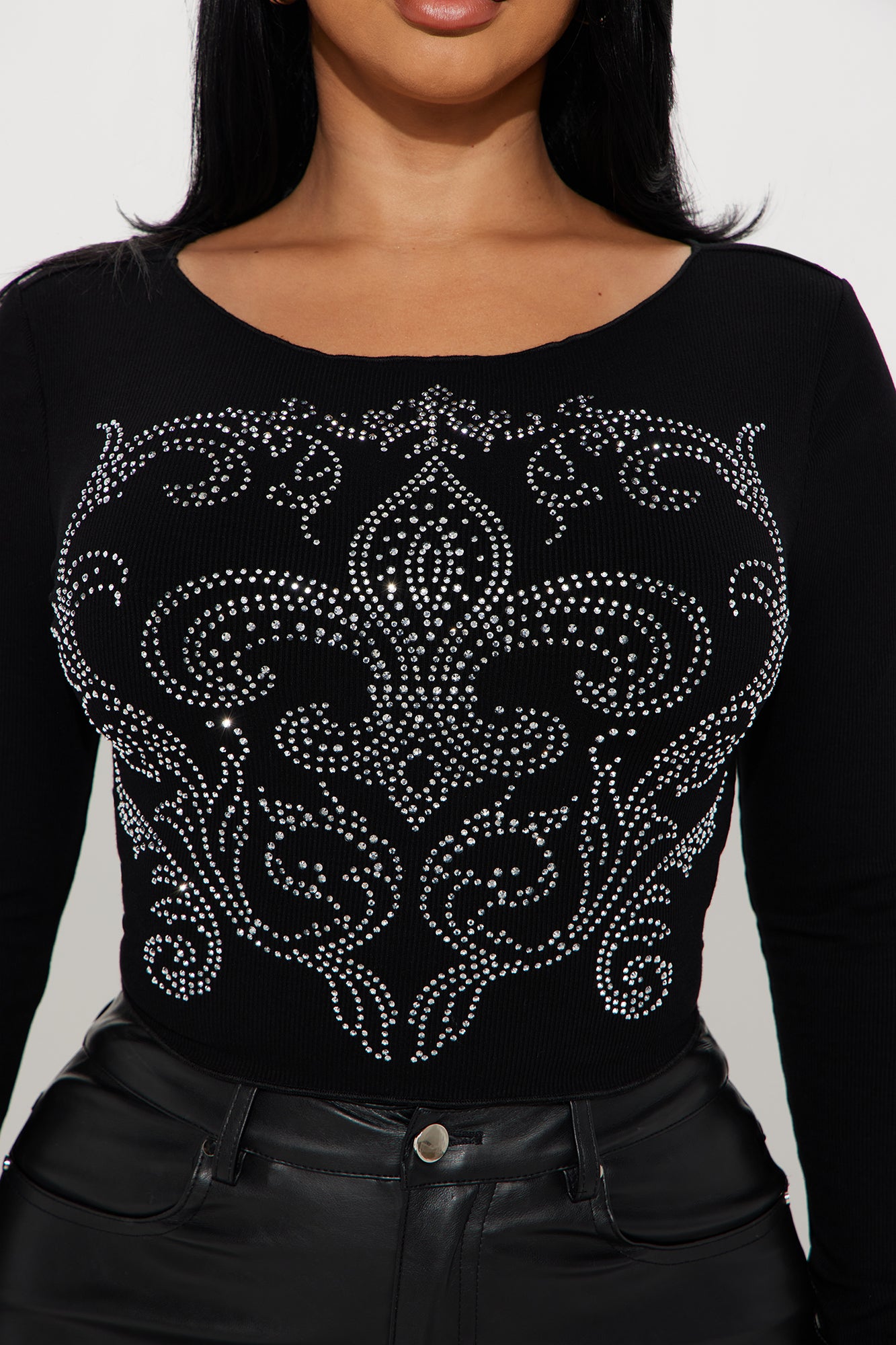 All That Glitters Rhinestone Ribbed Top - Black - Image 3