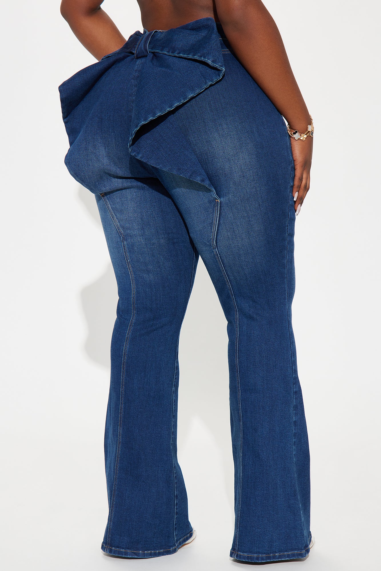 Brianca Bow Stretch Flare Jeans - Dark Wash - Image 5