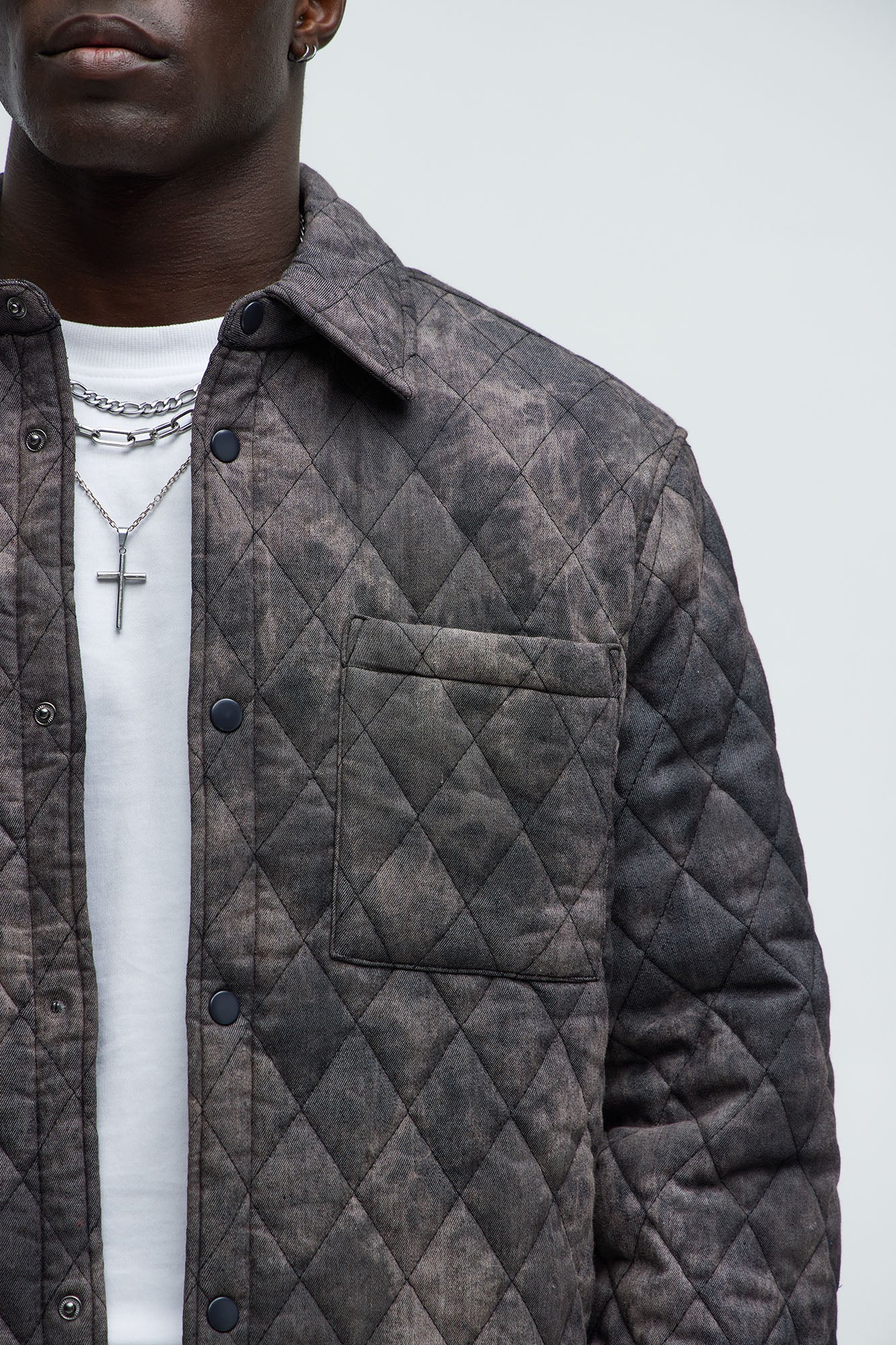 Bayswater Vintage Quilted Button Up Shirt - Black/combo - Image 3