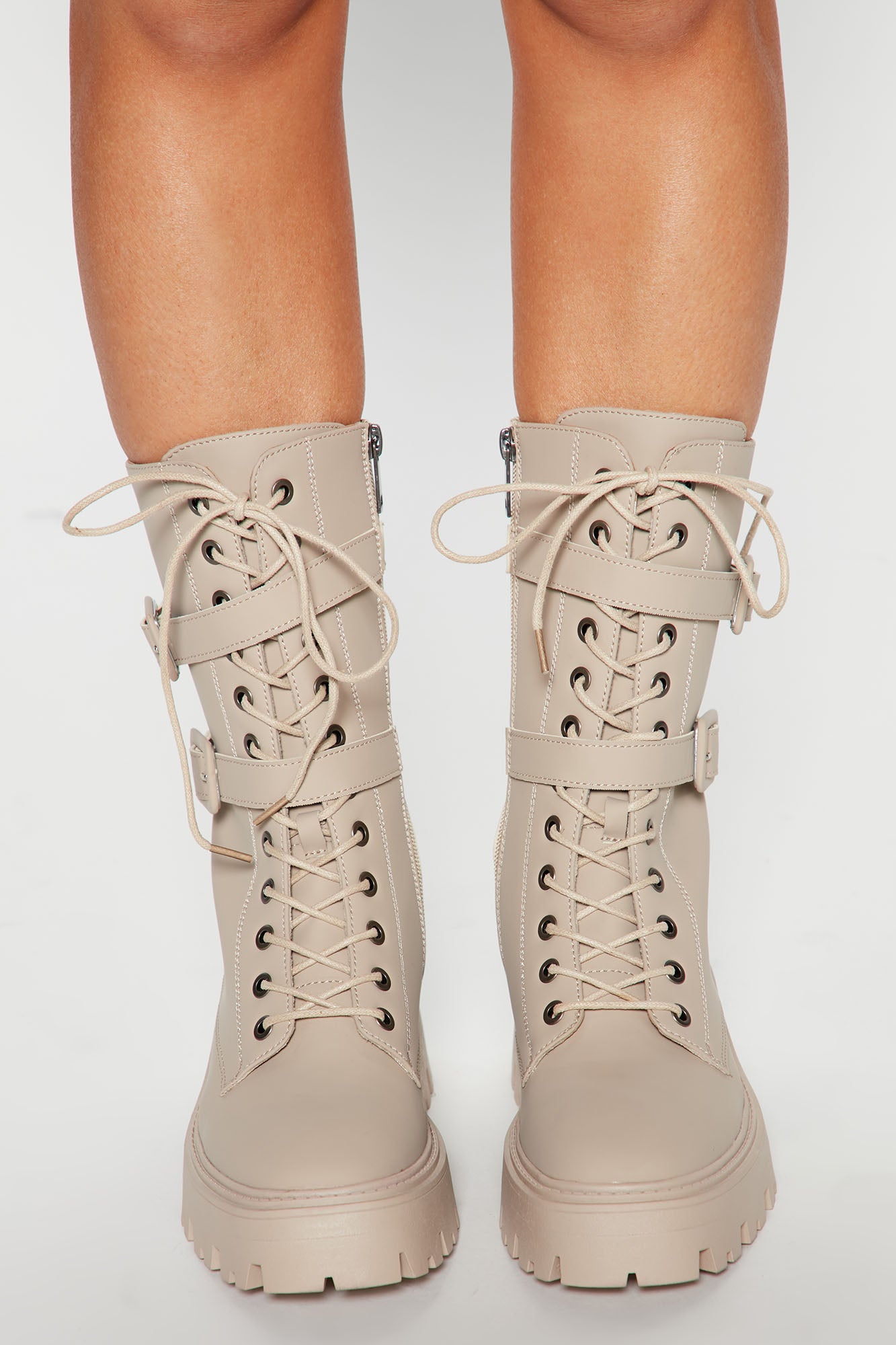Thalia Combat Boots - Beige - Image 3
