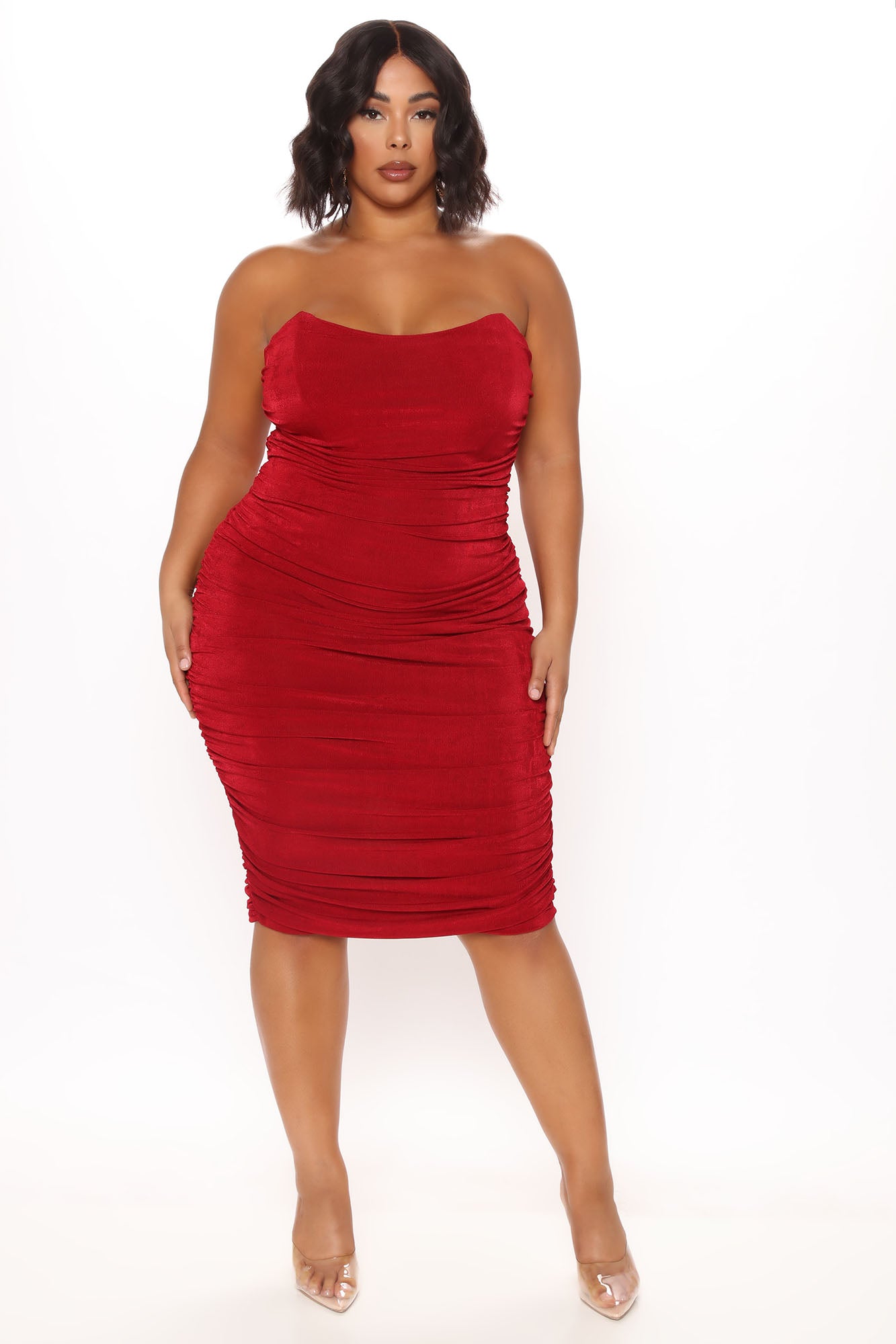 All Ruched And Ready Midi Dress - Wine - Image 6