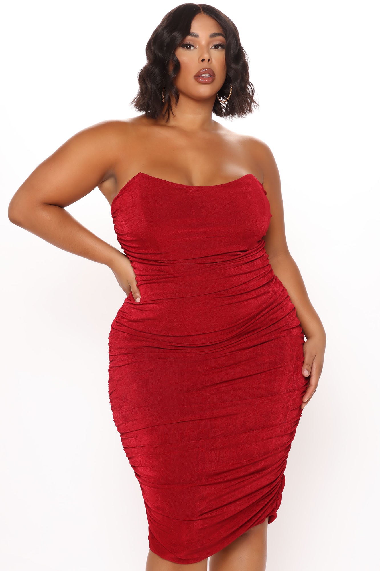All Ruched And Ready Midi Dress - Wine - Image 7