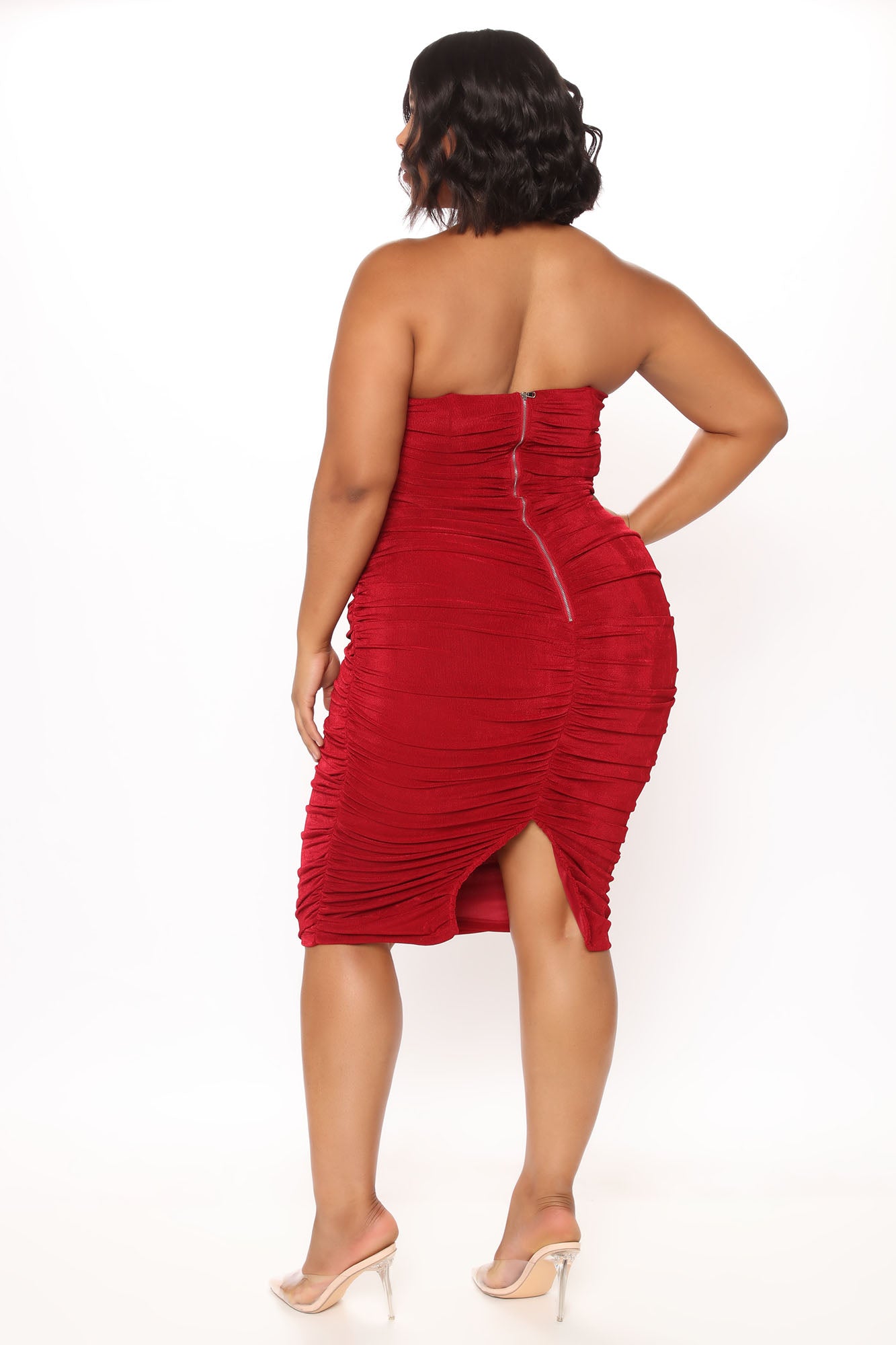 All Ruched And Ready Midi Dress - Wine - Image 8
