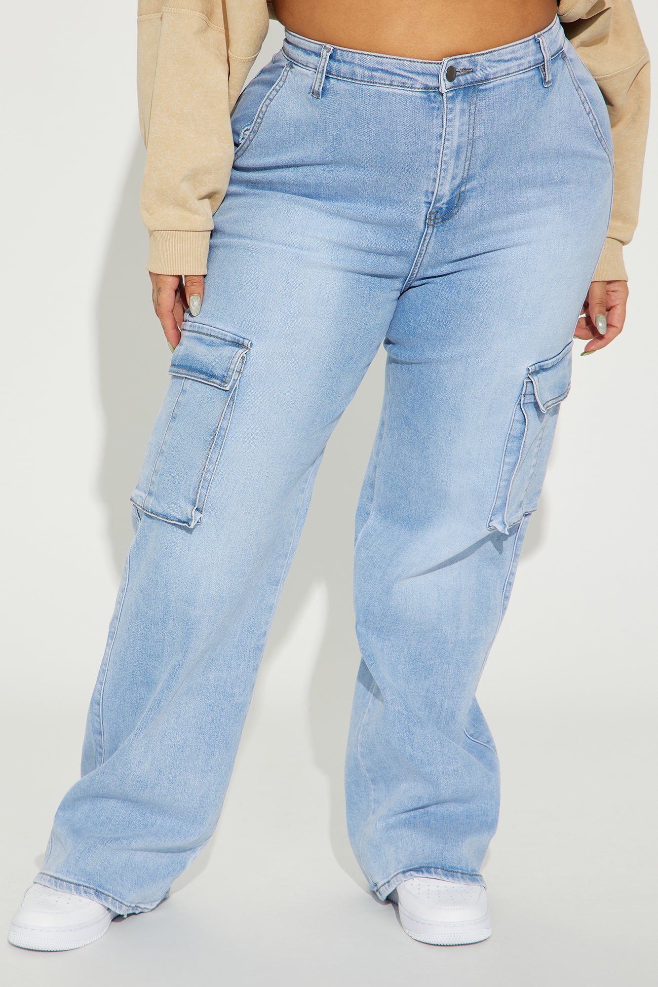 Not That Serious Stretch Cargo Jeans - Light Wash - Image 5
