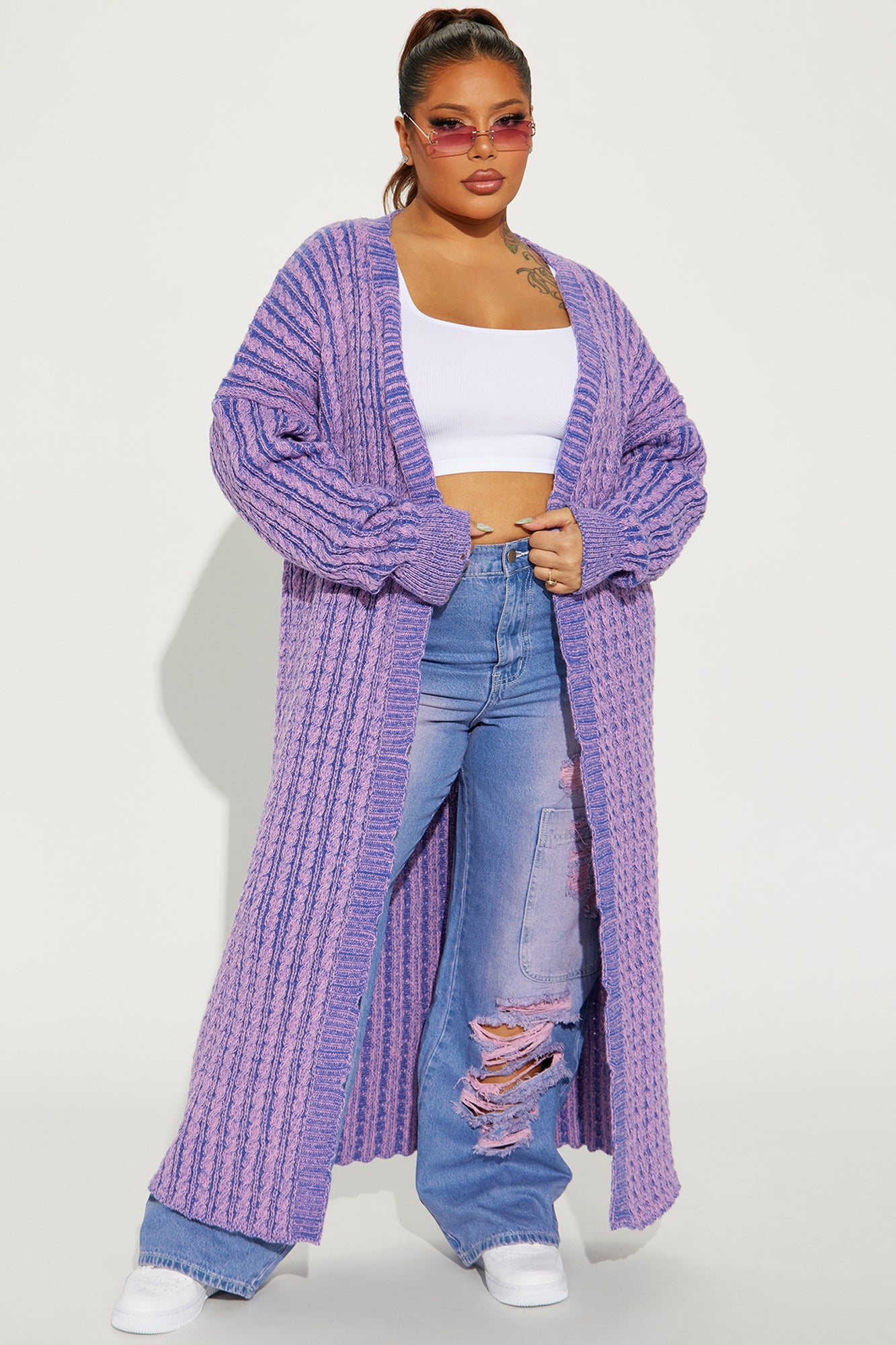 Street Chic Washed Long Cardigan - Purple/combo - Image 4