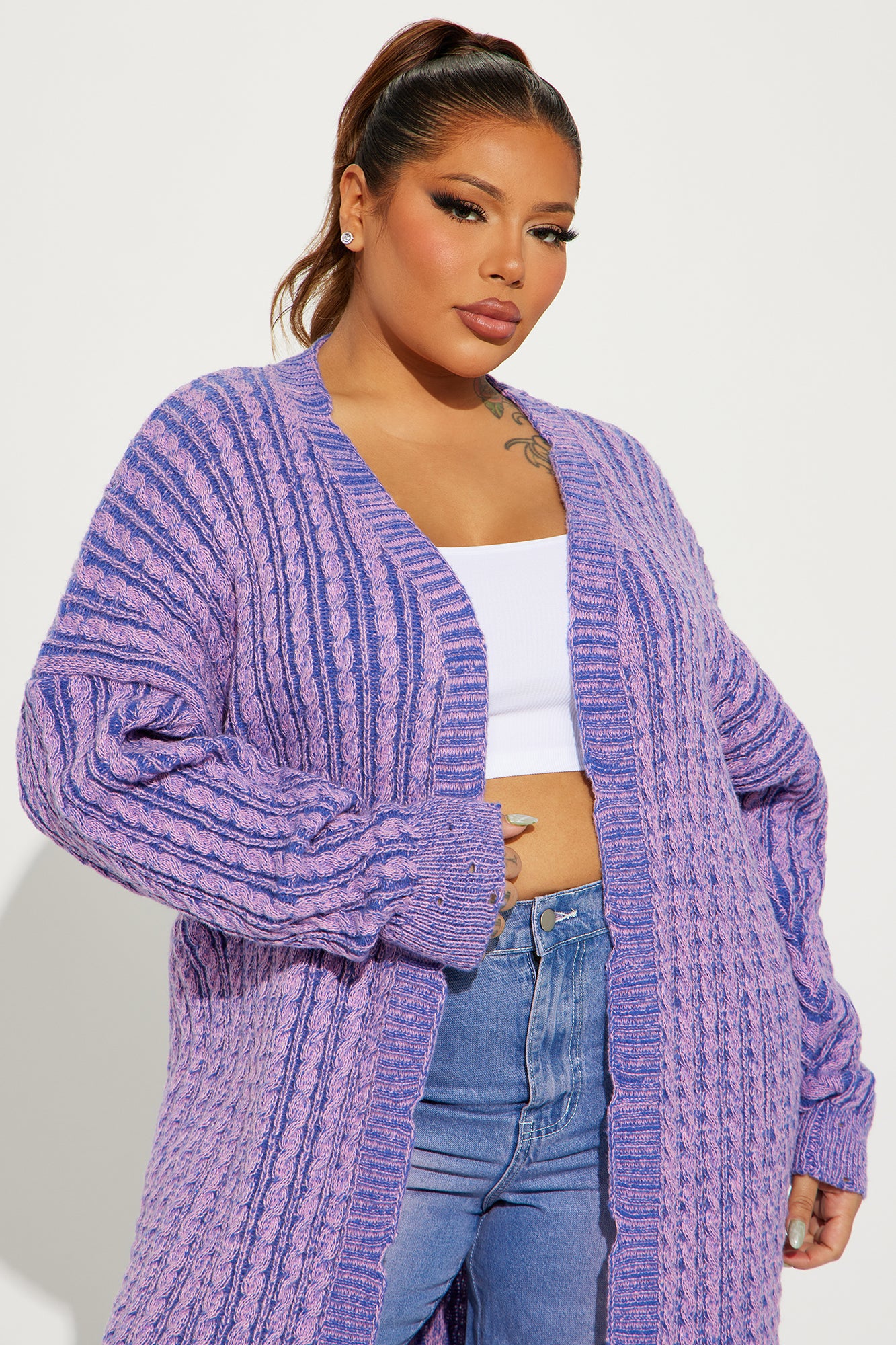 Street Chic Washed Long Cardigan - Purple/combo - Image 5