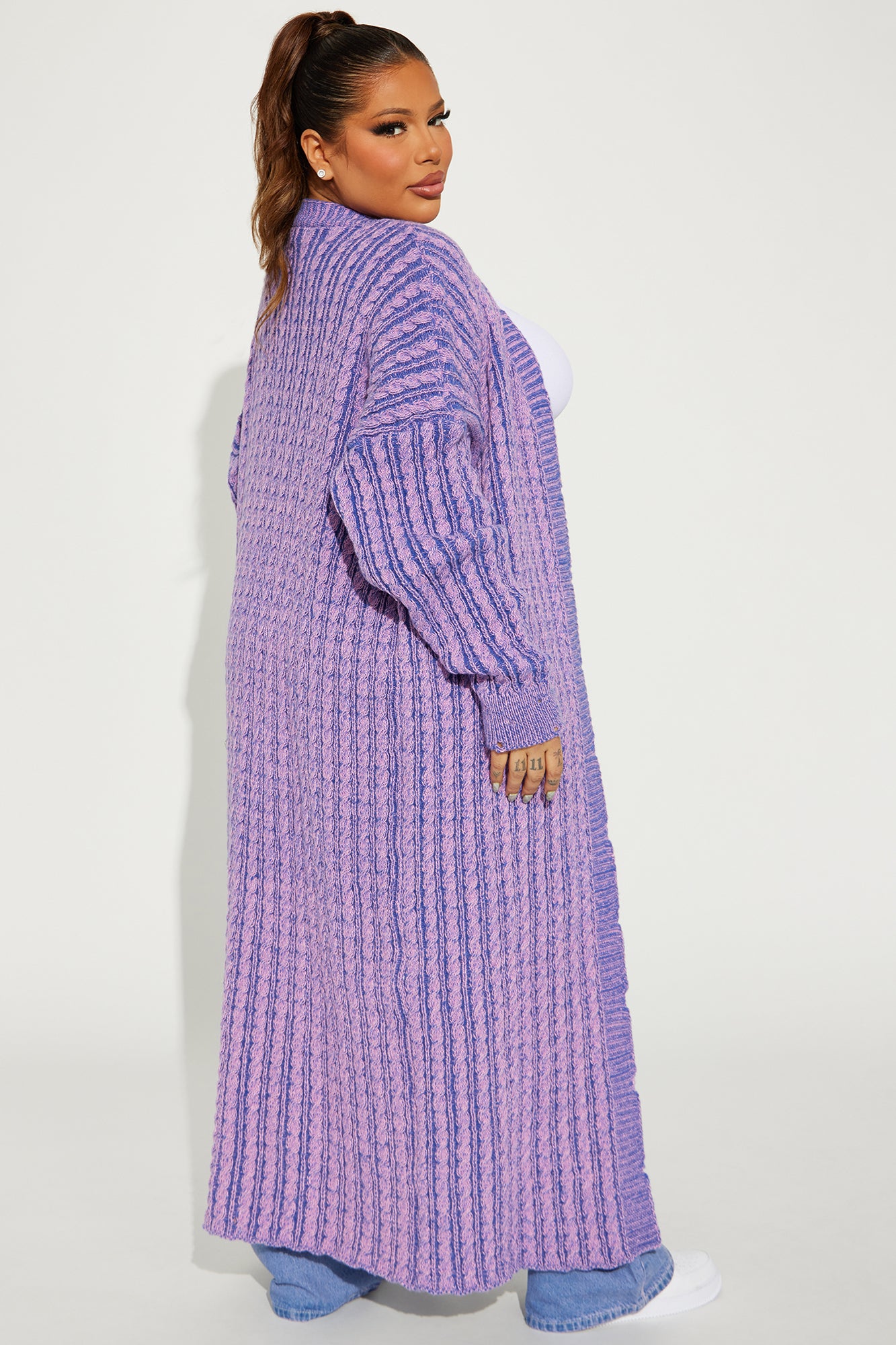 Street Chic Washed Long Cardigan - Purple/combo - Image 6