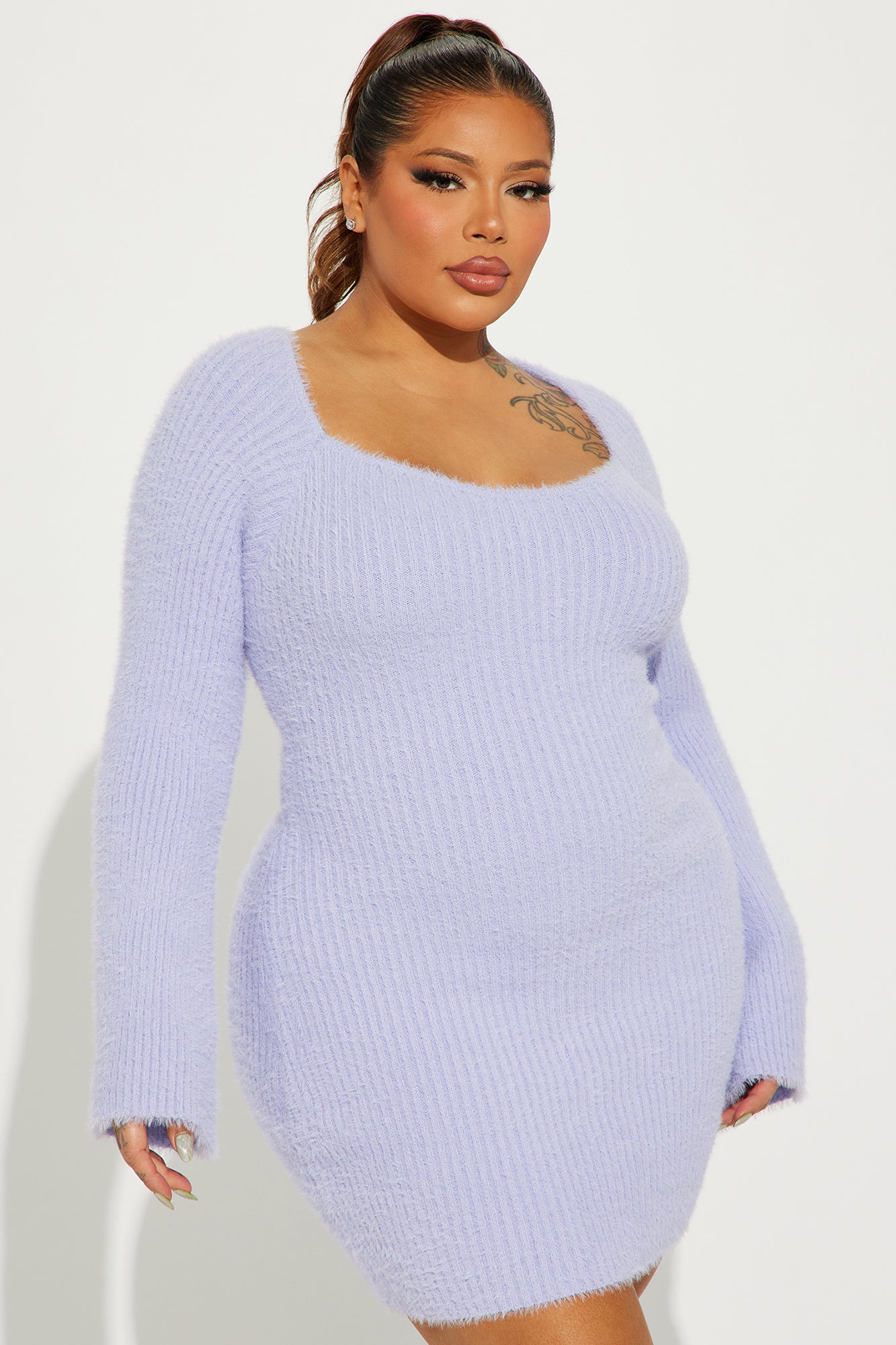 Amirah Cozy Sweater Mini Dress - Lavender - Image 4