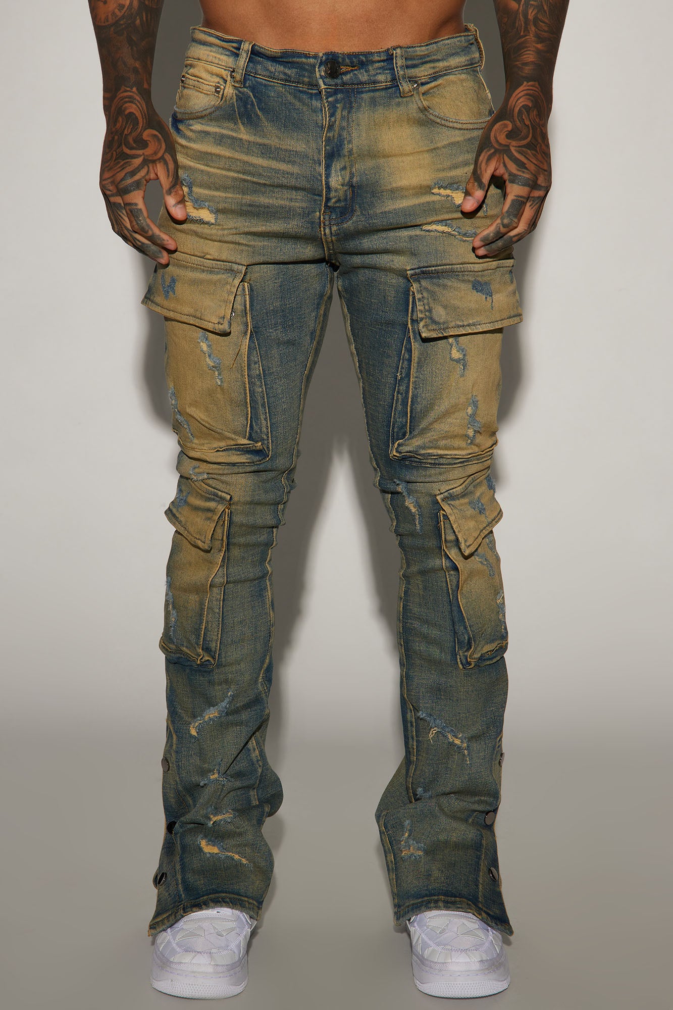 On The Set Stacked Skinny Snap Flare Jeans - Vintage Wash - Image 3