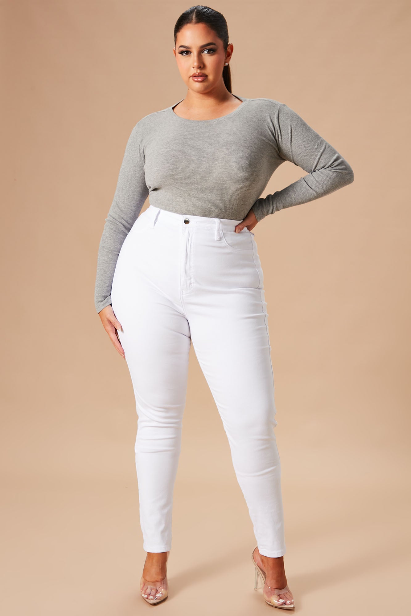 Classic High Waist Skinny Jeans - White - Image 7