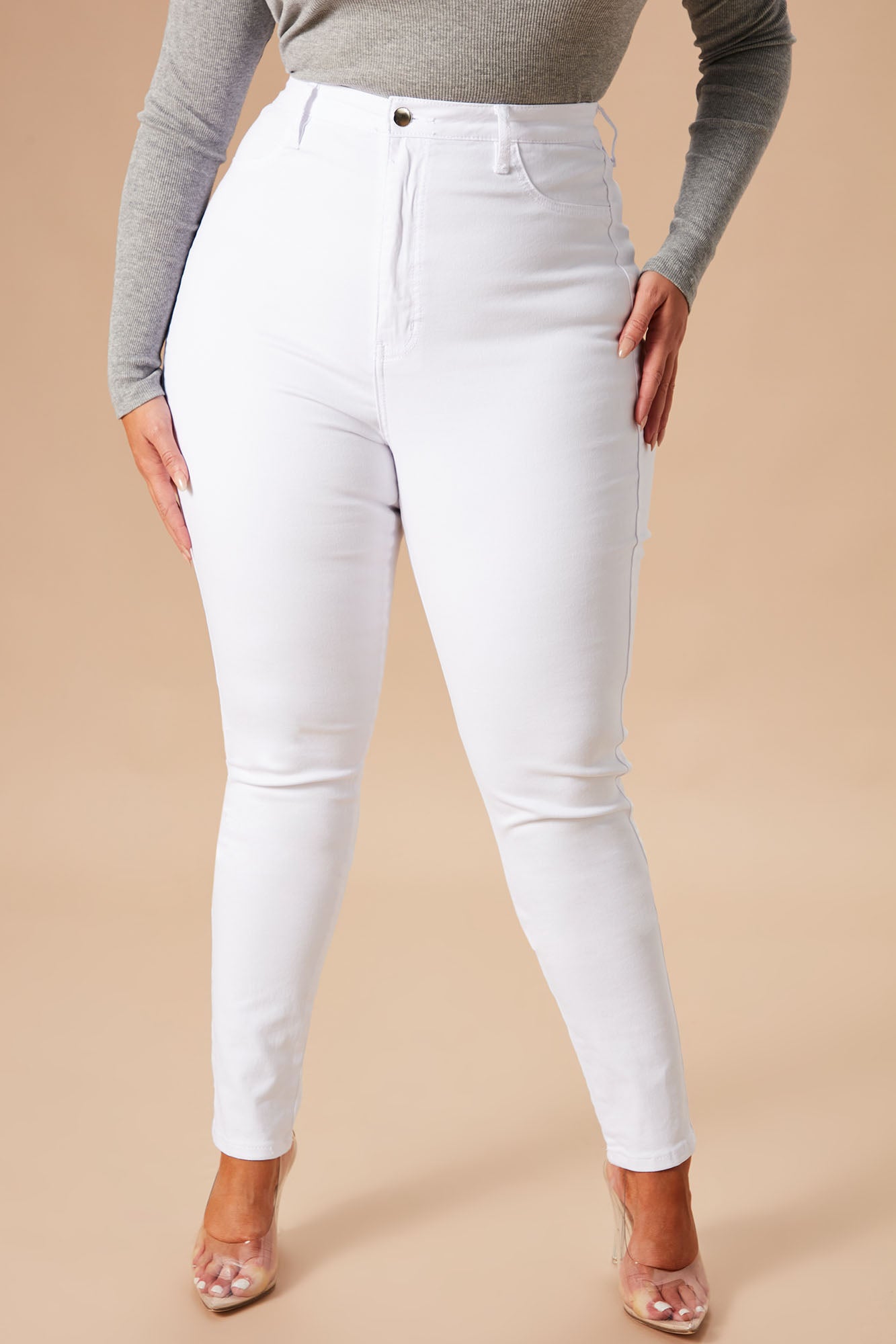 Classic High Waist Skinny Jeans - White - Image 8