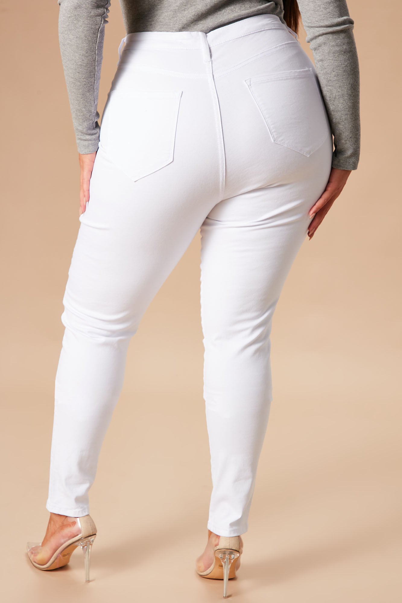 Classic High Waist Skinny Jeans - White - Image 9