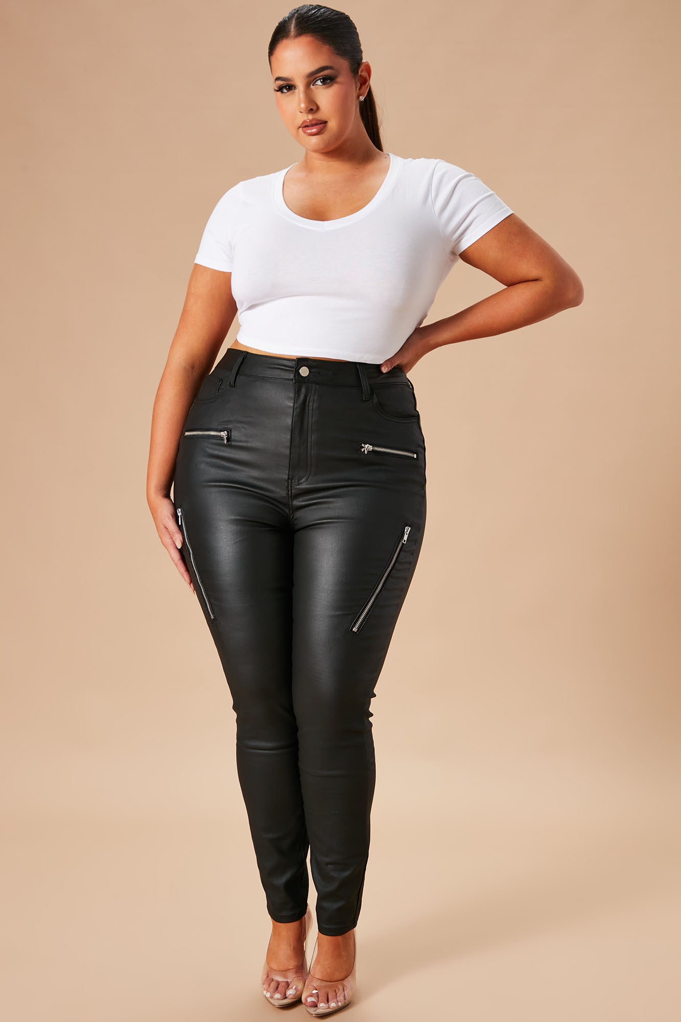 Carly V Neck Crop Tee - White - Image 5