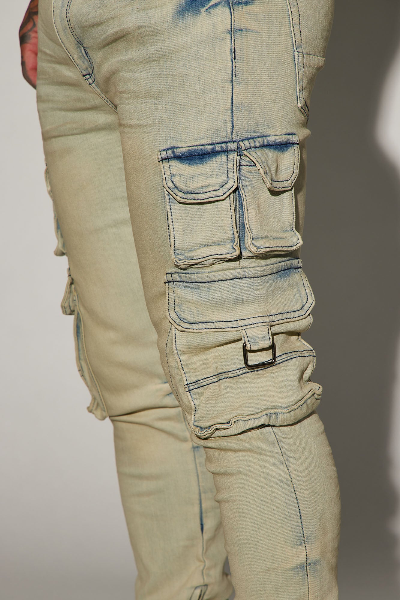 Get This Cargo Stacked Skinny Zipper Flare Jeans - Light Wash - Image 3