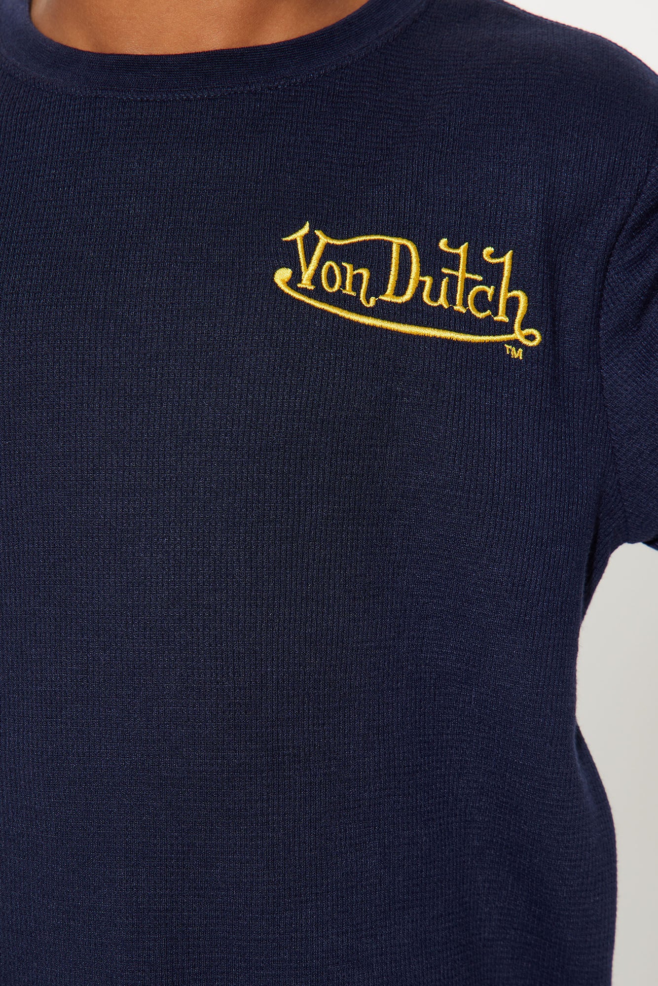Mini Von Dutch Yellow Font Long Sleeve Tee - Navy - Image 3