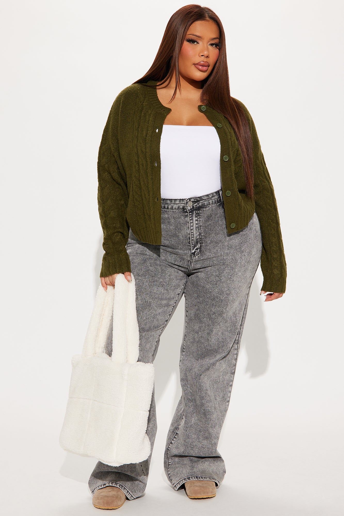 Charlotte Cable Knit Cardigan - Olive - Image 6