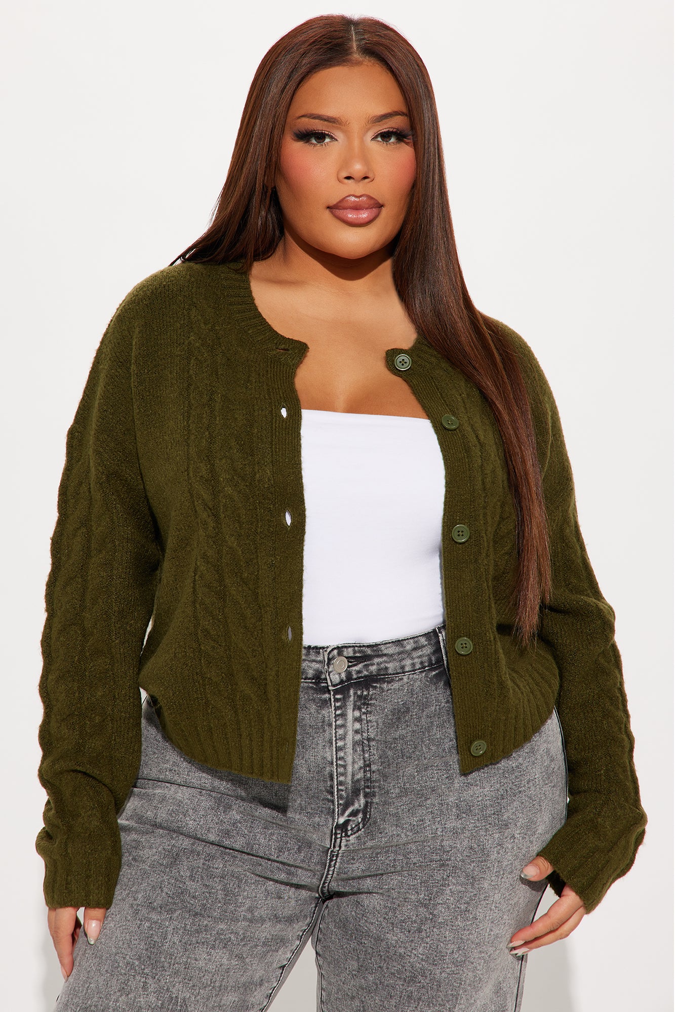 Charlotte Cable Knit Cardigan - Olive - Image 5
