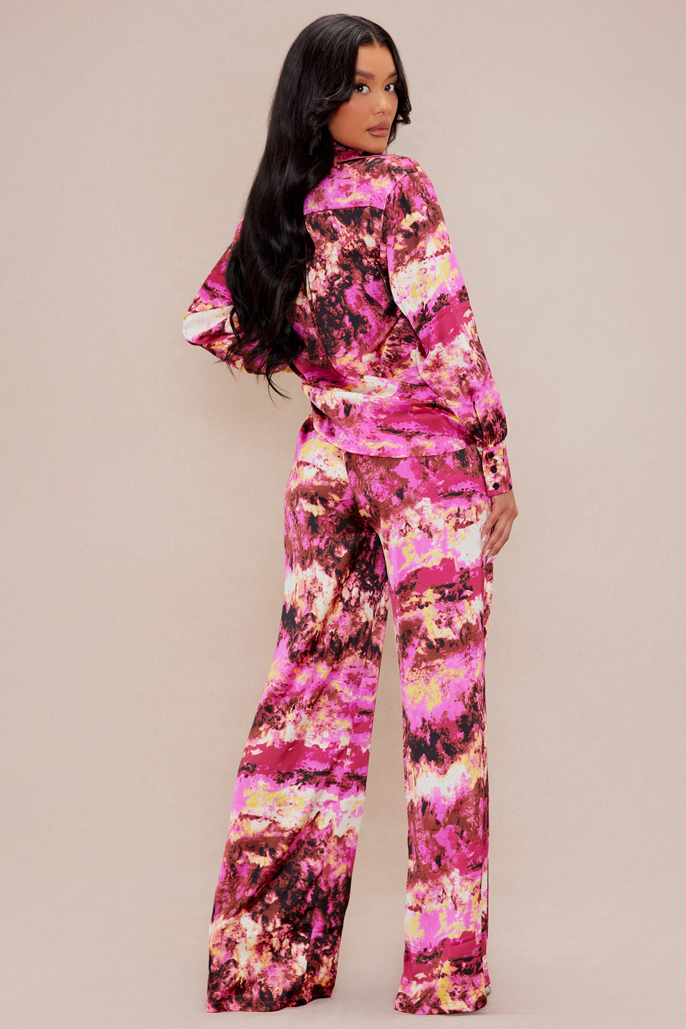 Larenna Satin Pant Set - Fuchsia - Image 4