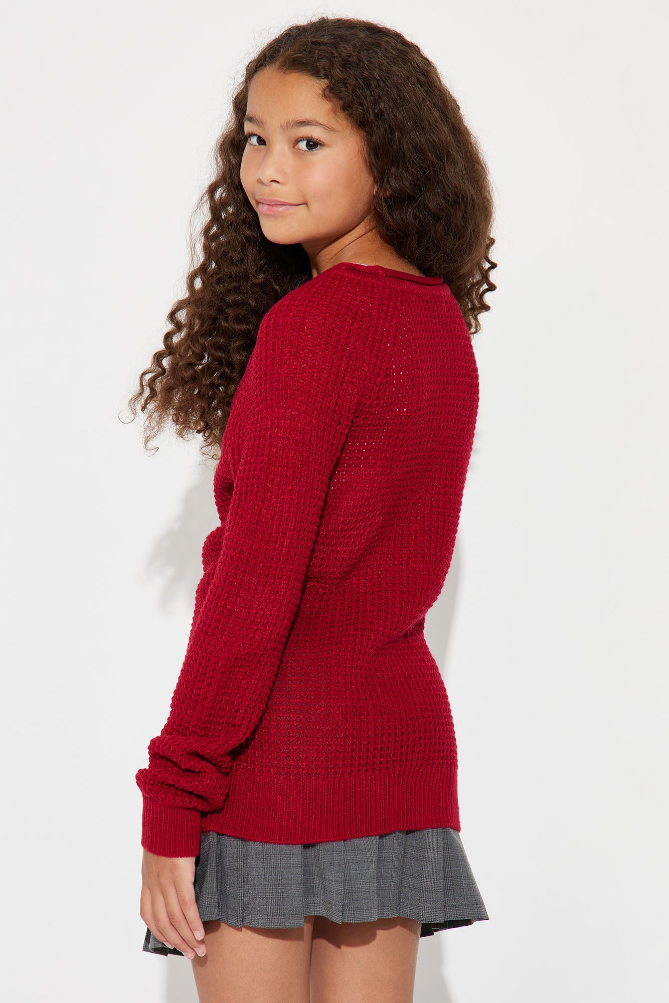 Mini Ariana Waffle Sweater - Red - Image 3