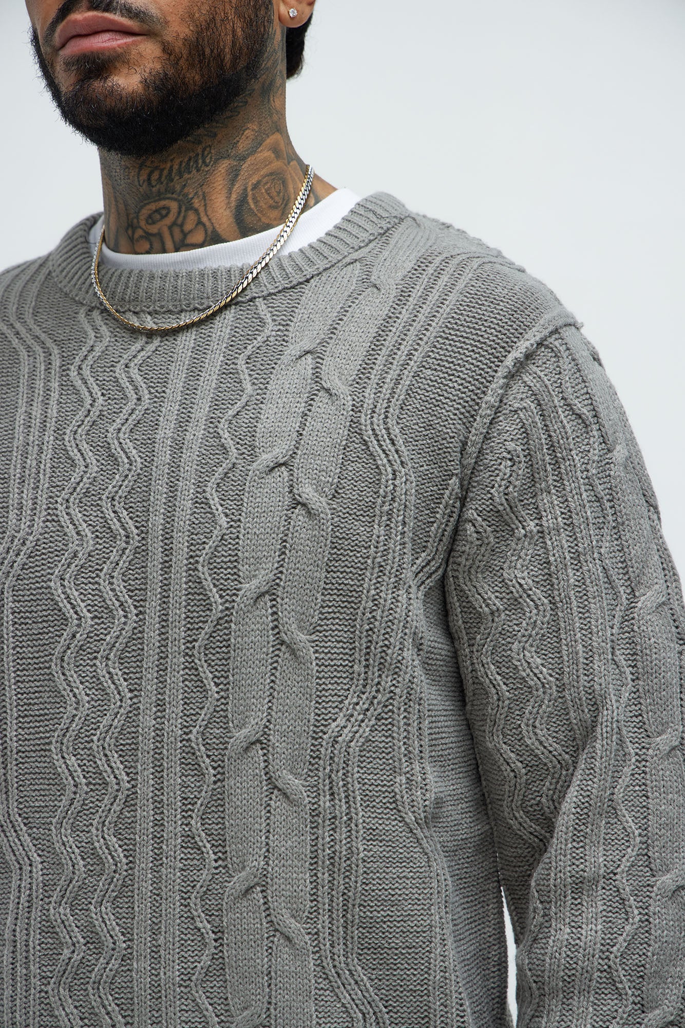 Drew Cable Knit Sweater - Heather Grey - Image 3