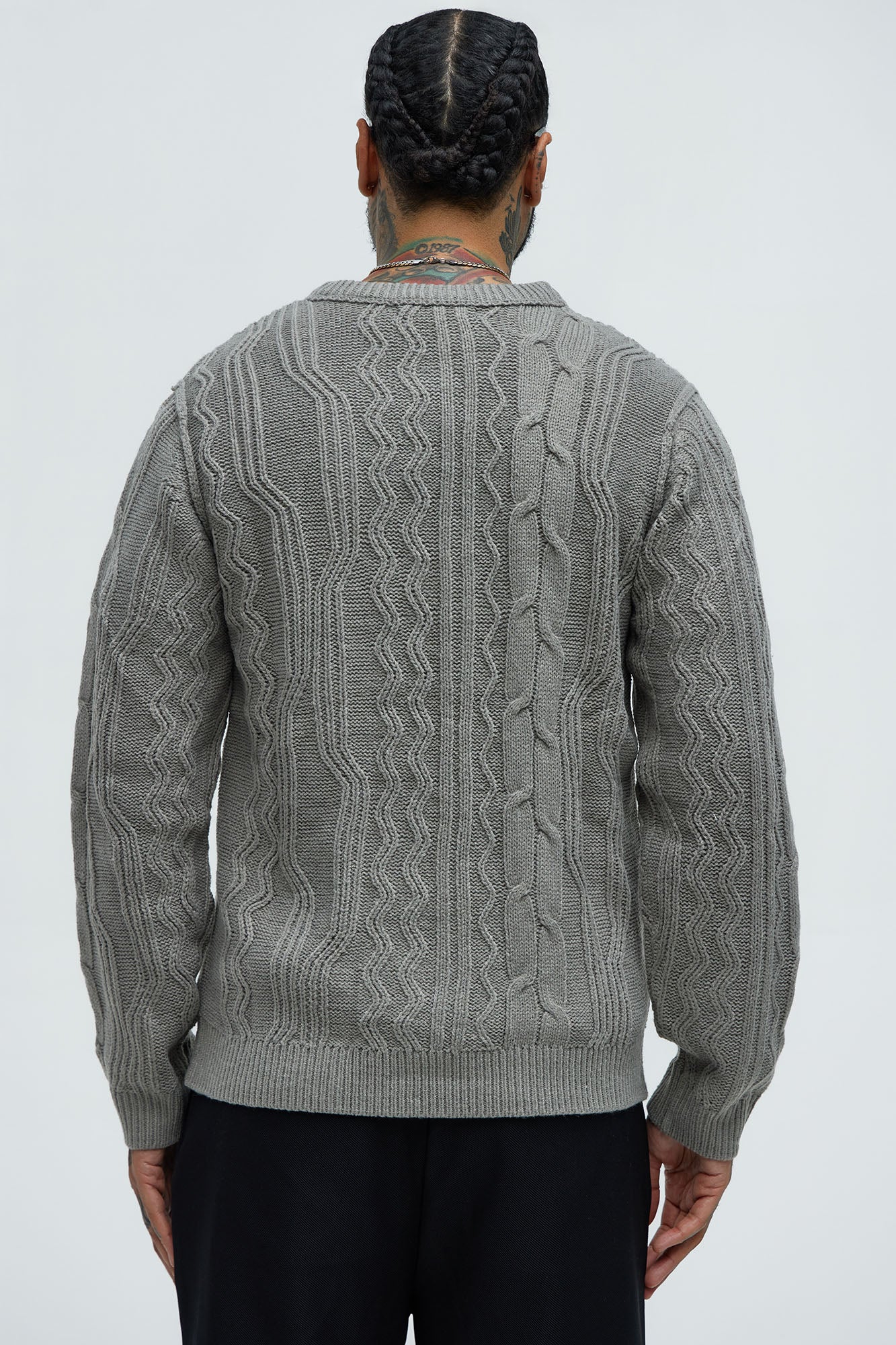 Drew Cable Knit Sweater - Heather Grey - Image 4
