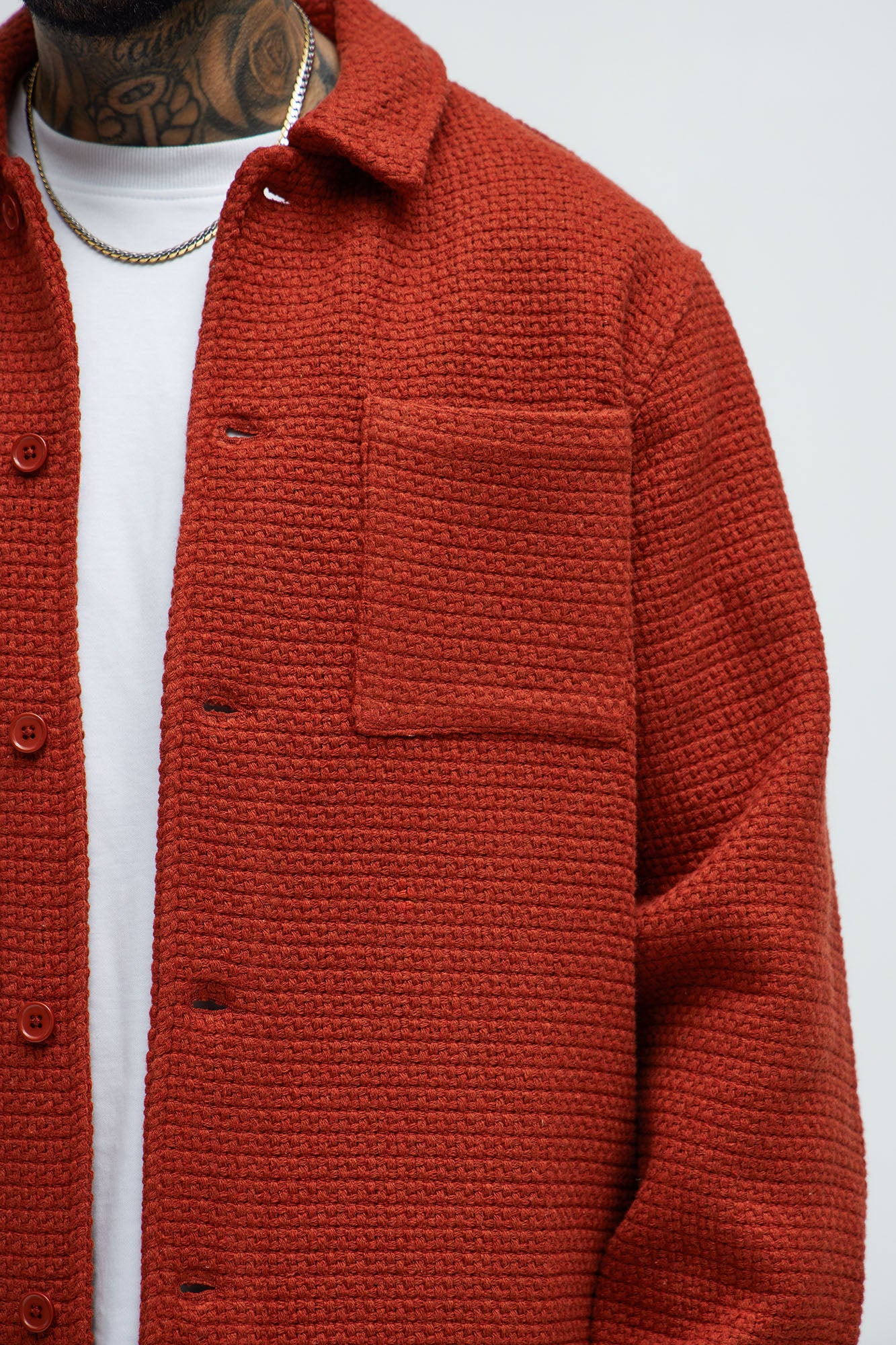 Linden Textured Button Up Shirt - Rust - Image 3