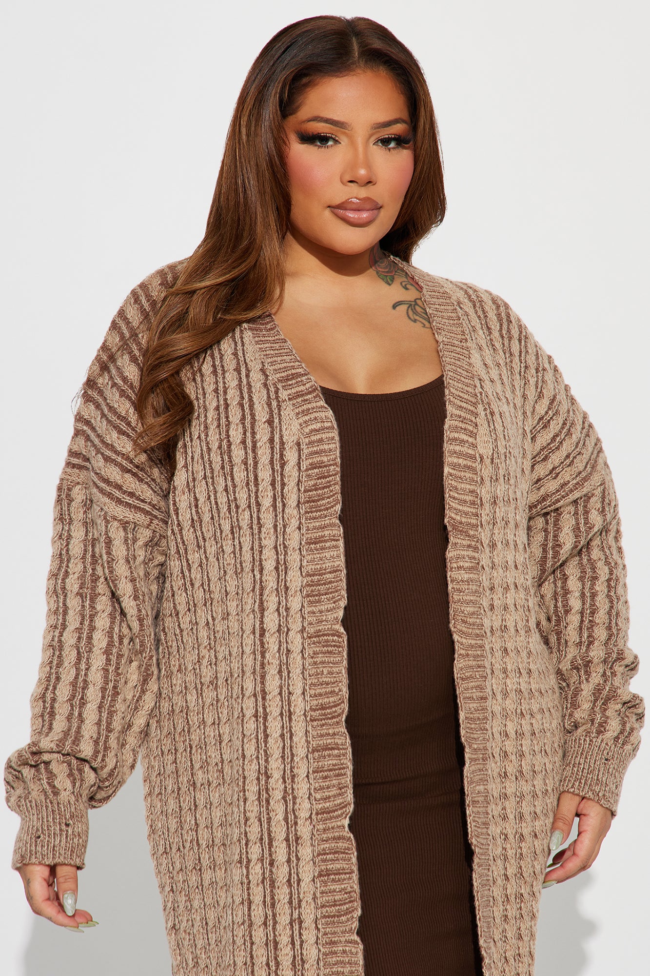 Street Chic Washed Long Cardigan - Mocha/combo - Image 5