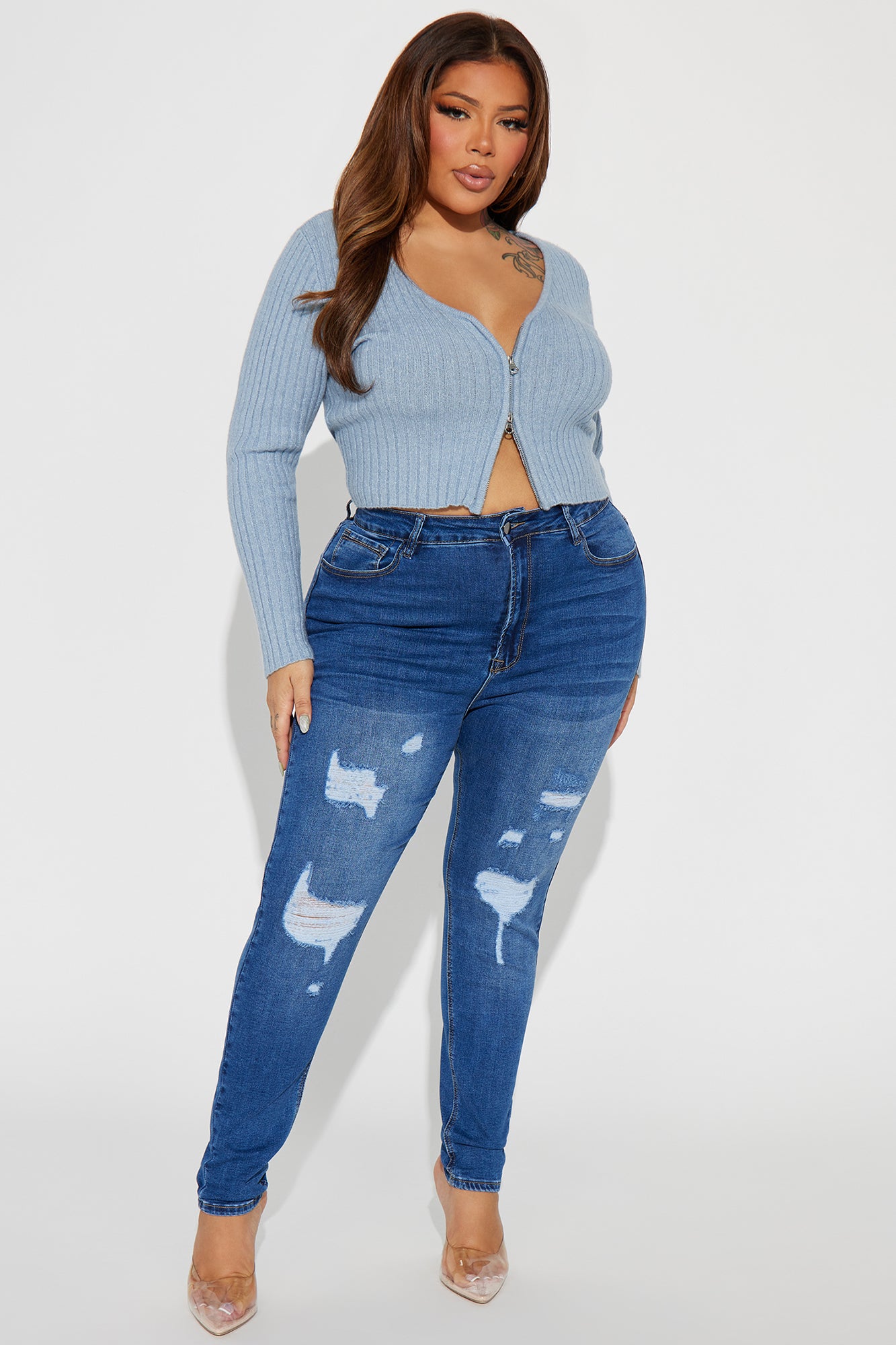 Bea Ripped Booty Lifter Skinny Jeans - Medium Wash - Image 5
