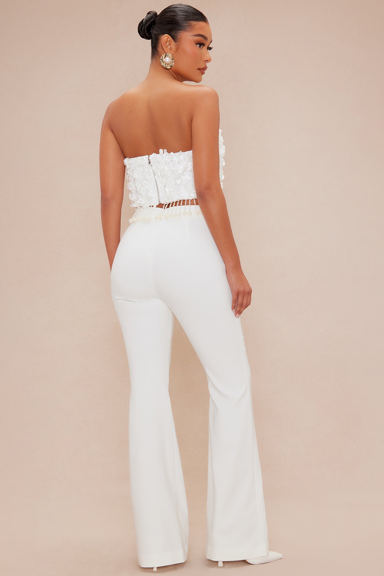 Emily Floral Flare Pant Set - Off White - Image 4