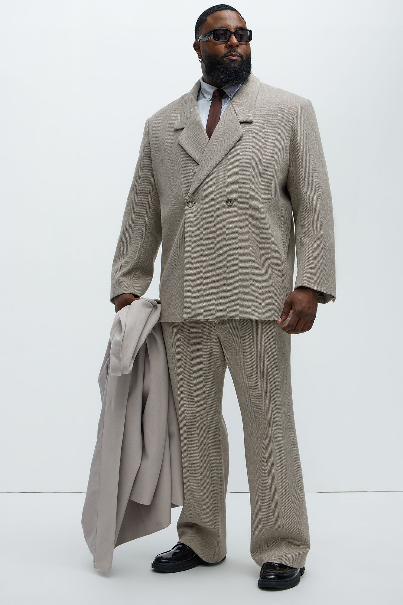 Hallron Herringbone Relaxed Straight Trousers - Taupe - Image 8